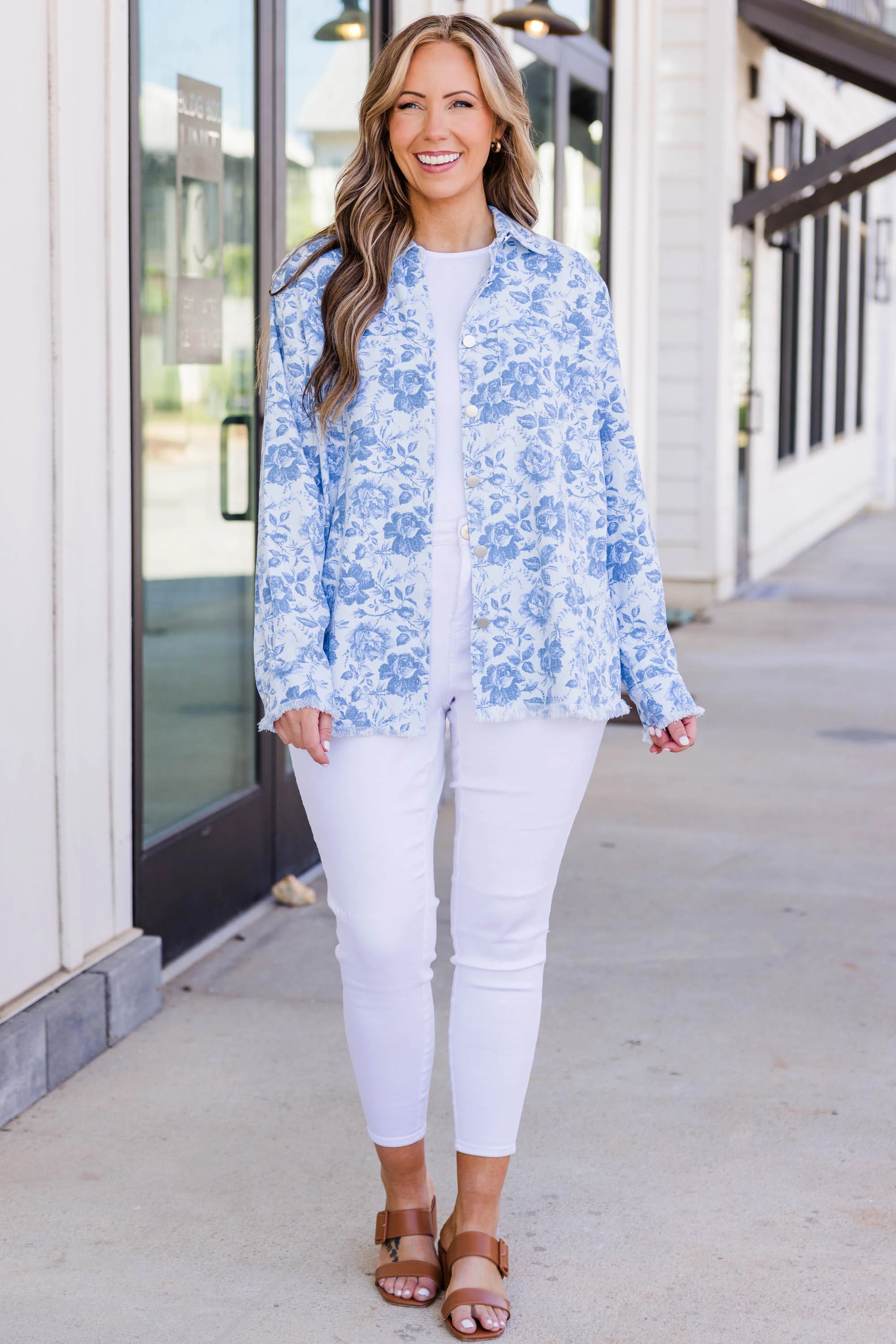 Rising Rose Jacket, Denim - Weilaico