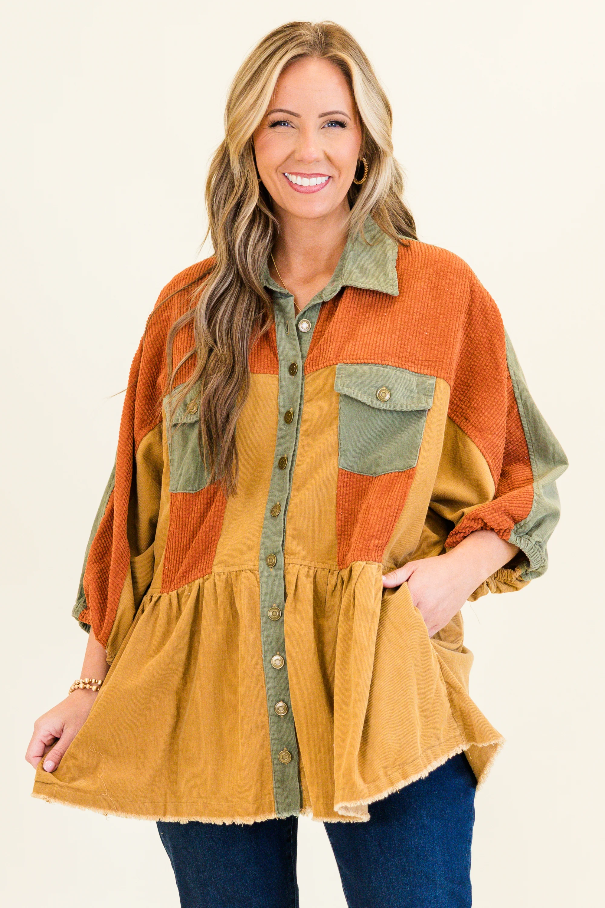 Harvest Hues Shacket, Rust Mix - Weilaico