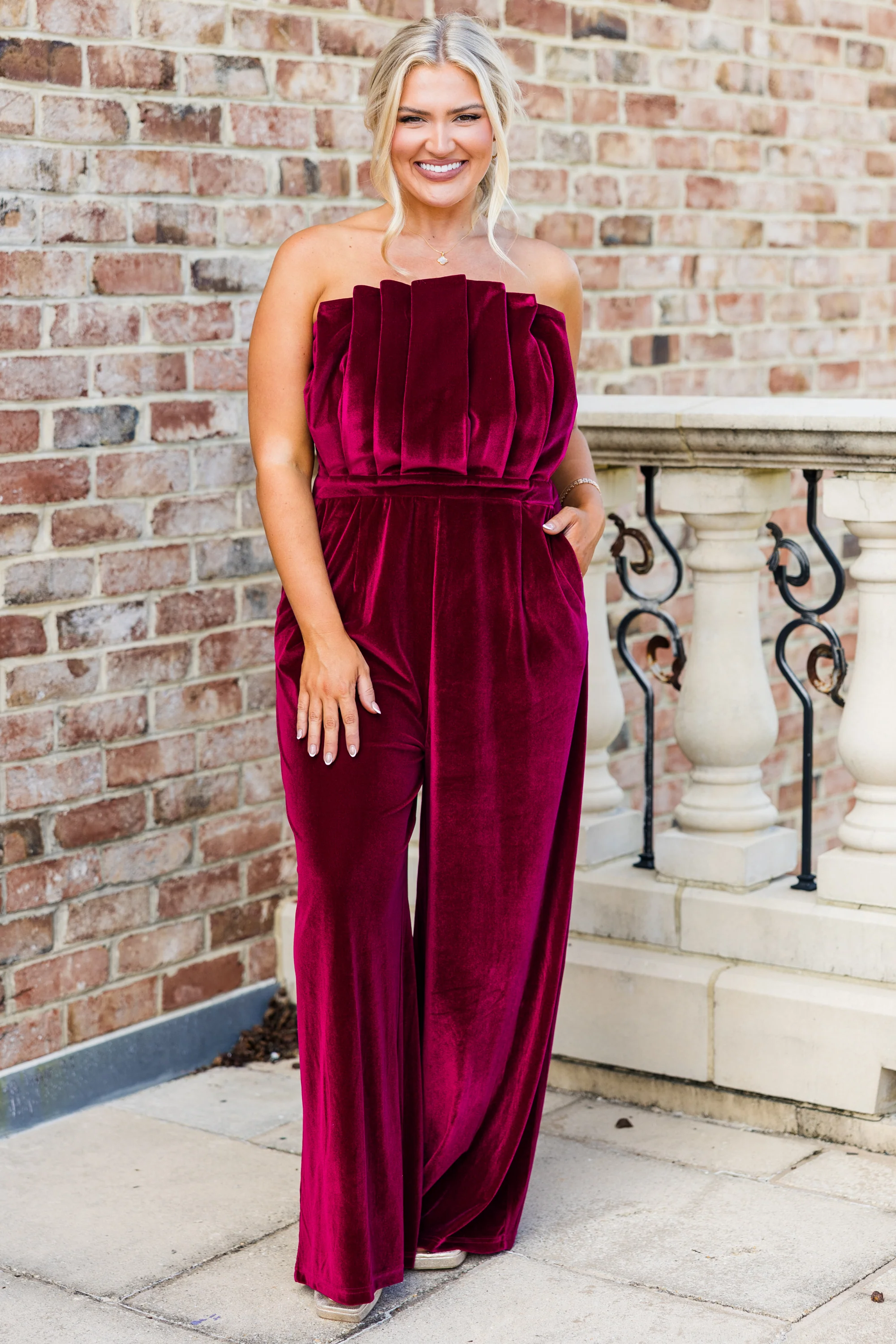 Waltz Through Winter Jumpsuit, Wine - Weilaico