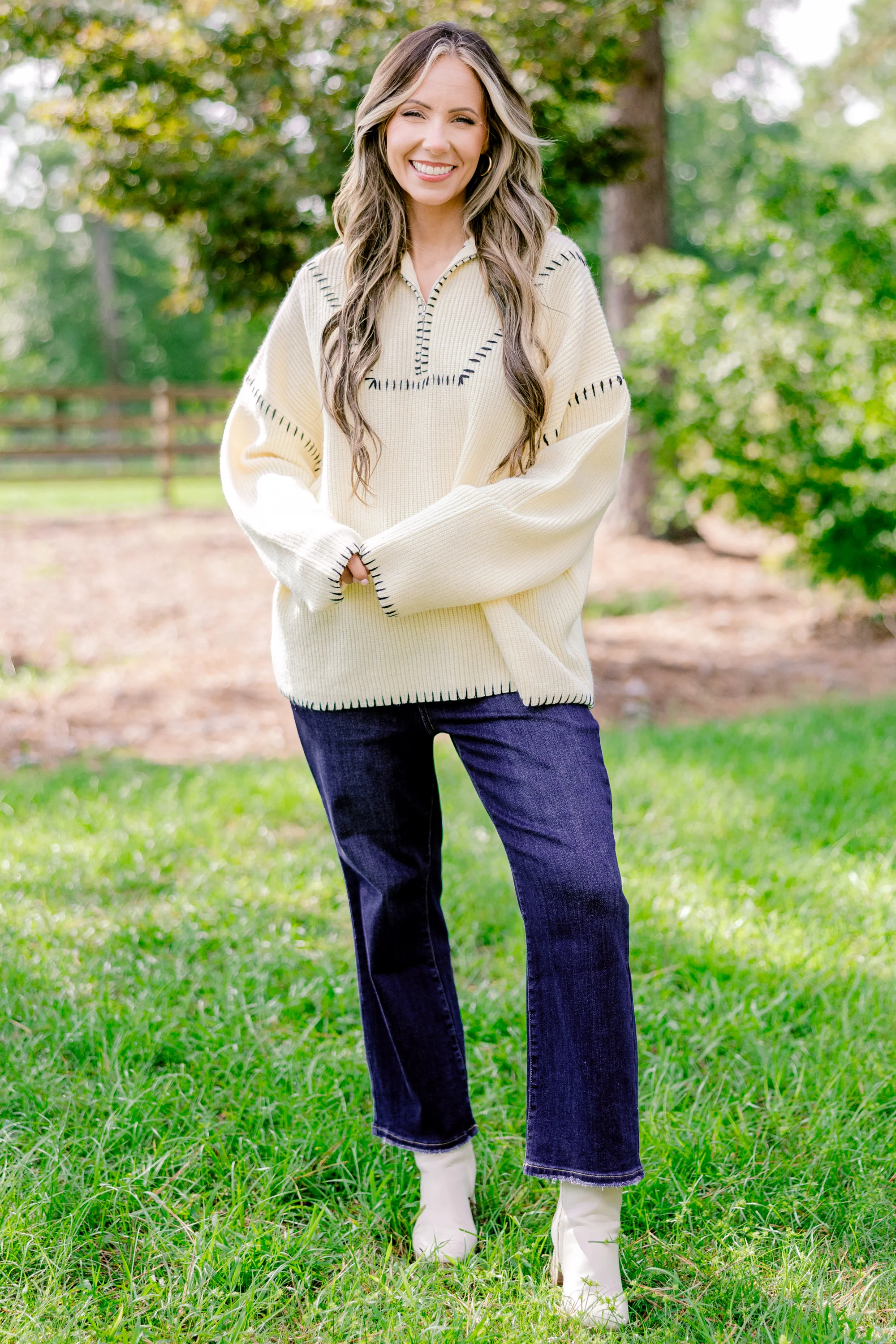 Falling For Fall Sweater, Cream-Black - Weilaico