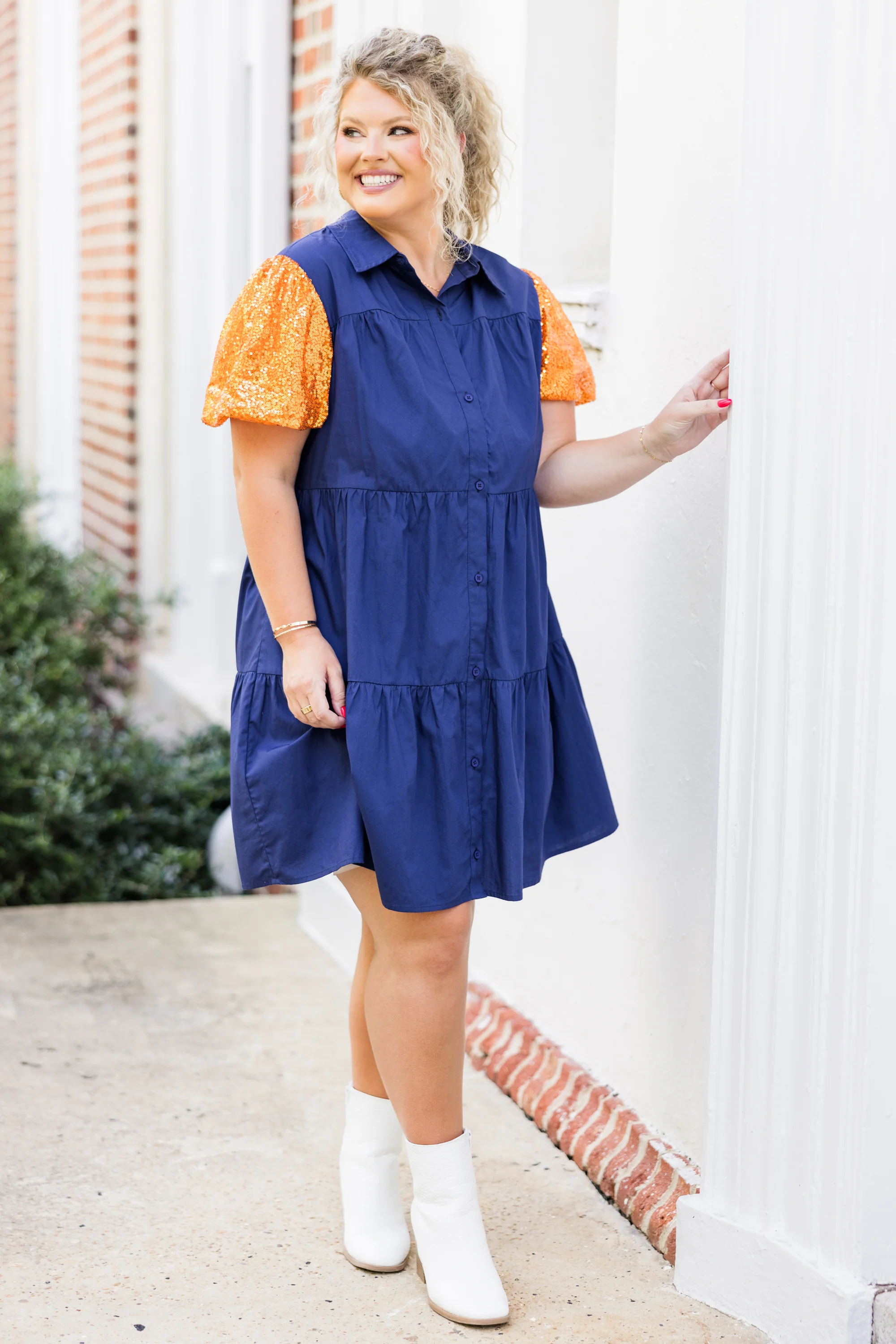 Game Day Glam Dress, Orange - Weilaico