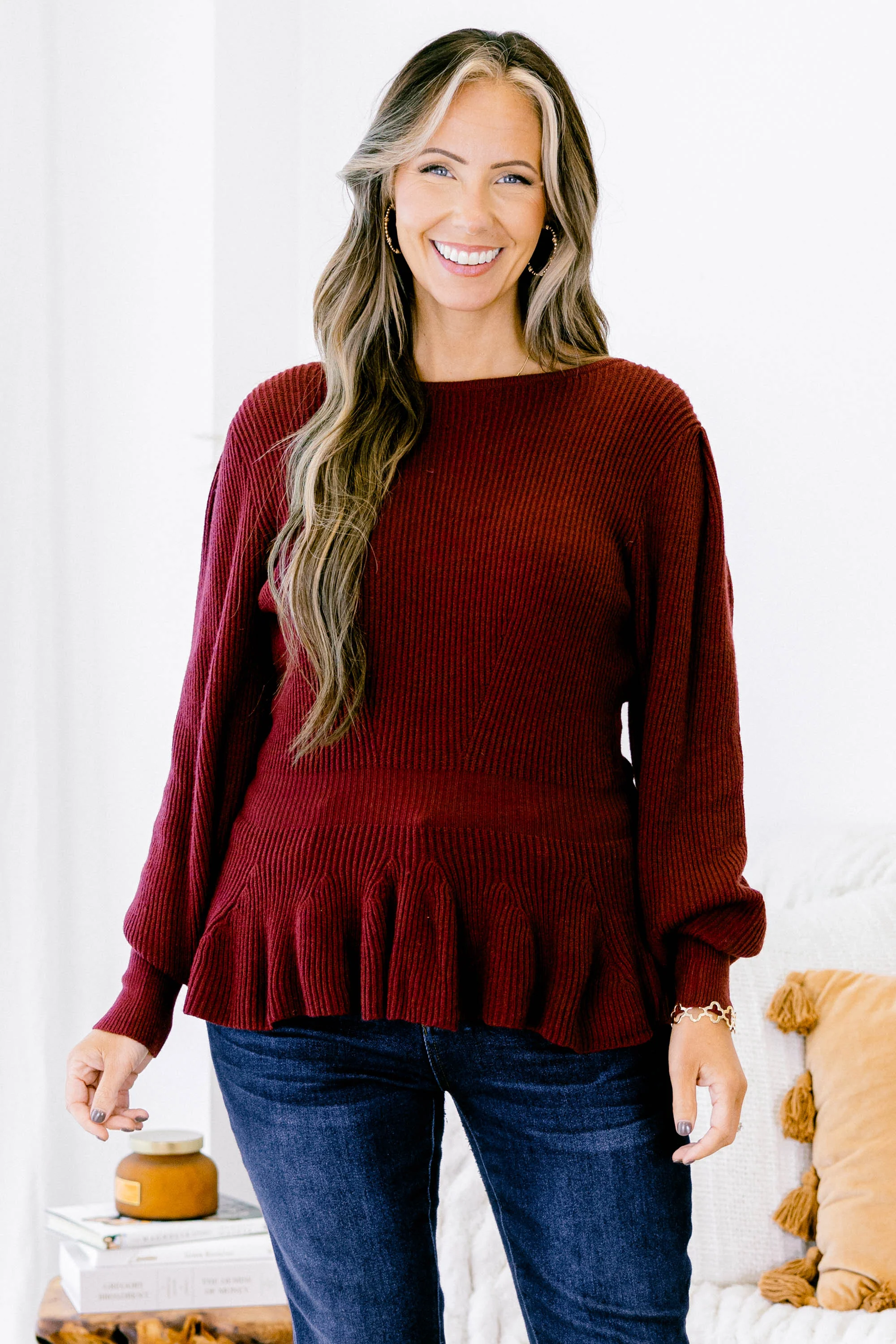 Final Notice Sweater, Burgundy - Weilaico