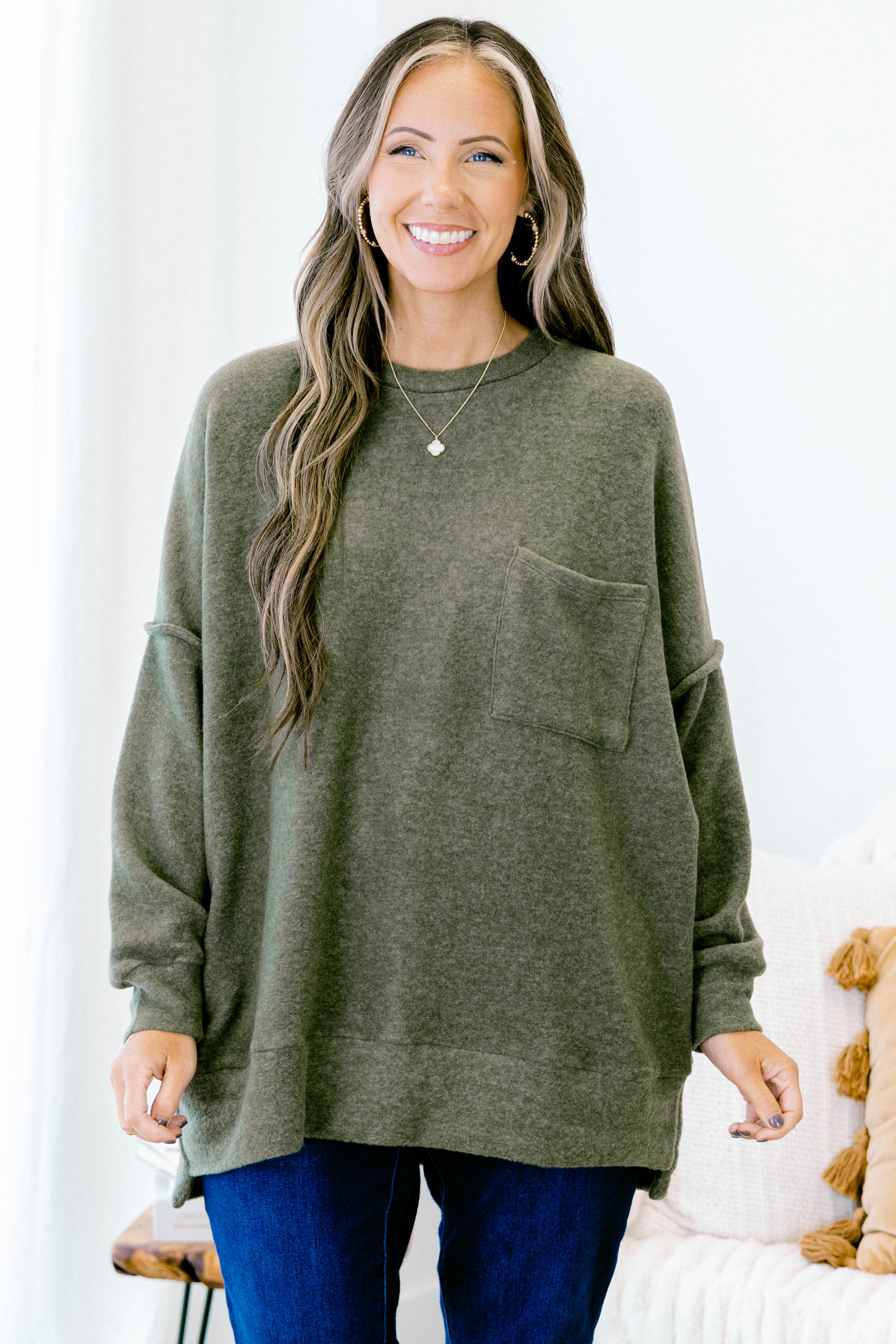 Just Take A Break Sweater, Dark Olive - Weilaico