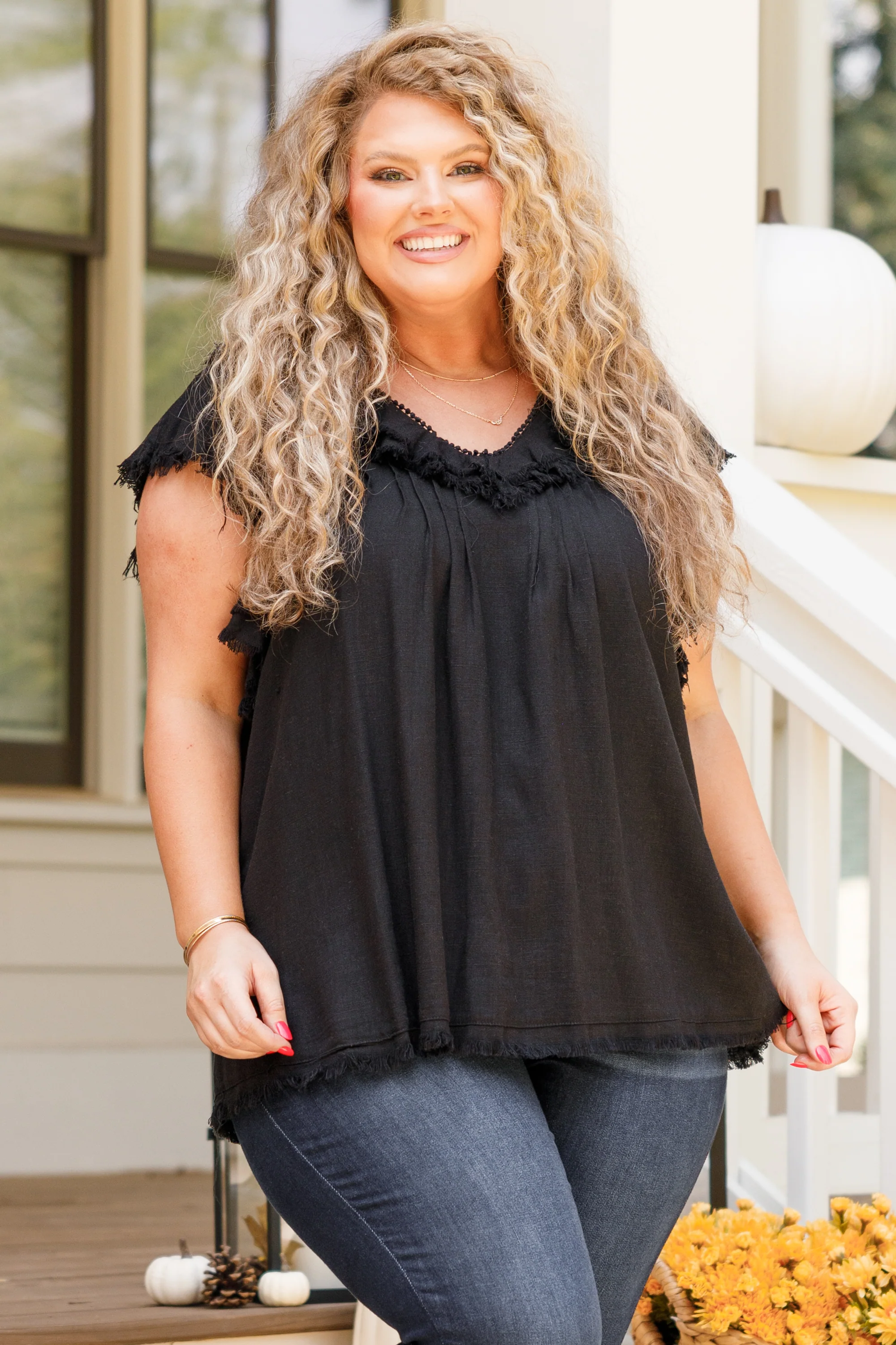 Dreaming Of A Fringe Moment Top, Black - Weilaico