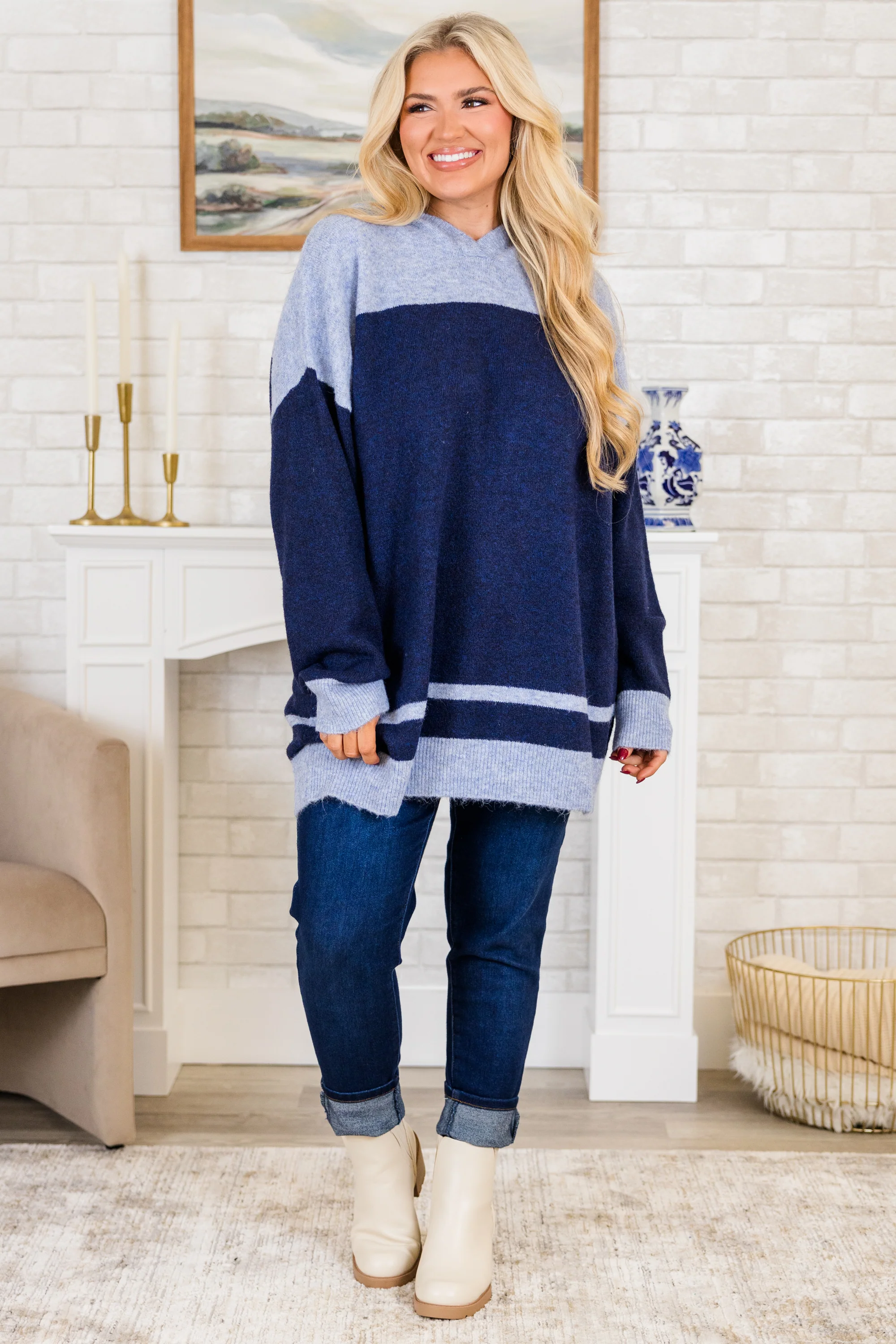 Let Me Talk Sweater, Navy - Weilaico