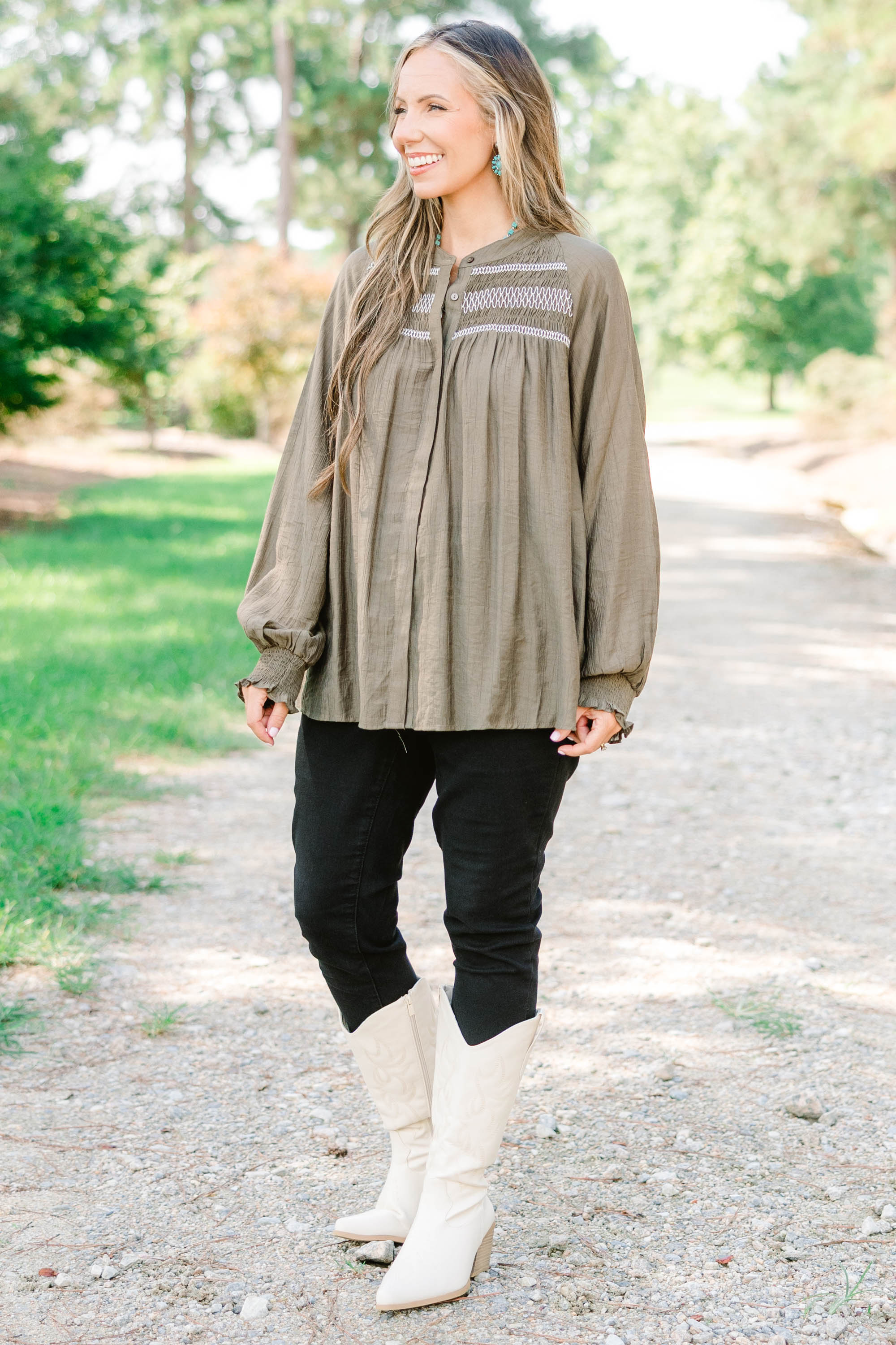 Jumping Ahead Top, Olive - Weilaico