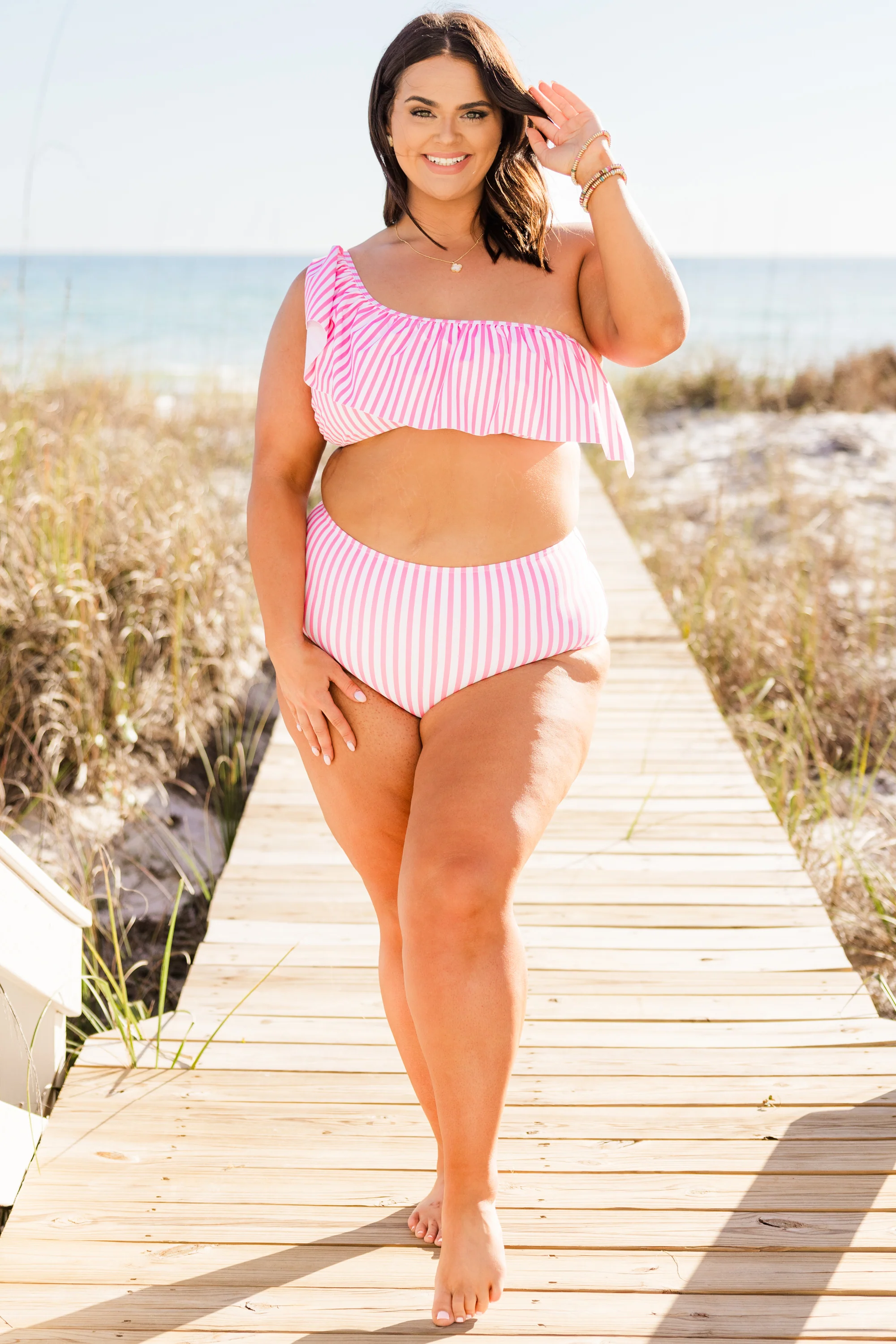 Let's Go Watch The Sunset Swim Bottom, Pink Stripe - Weilaico