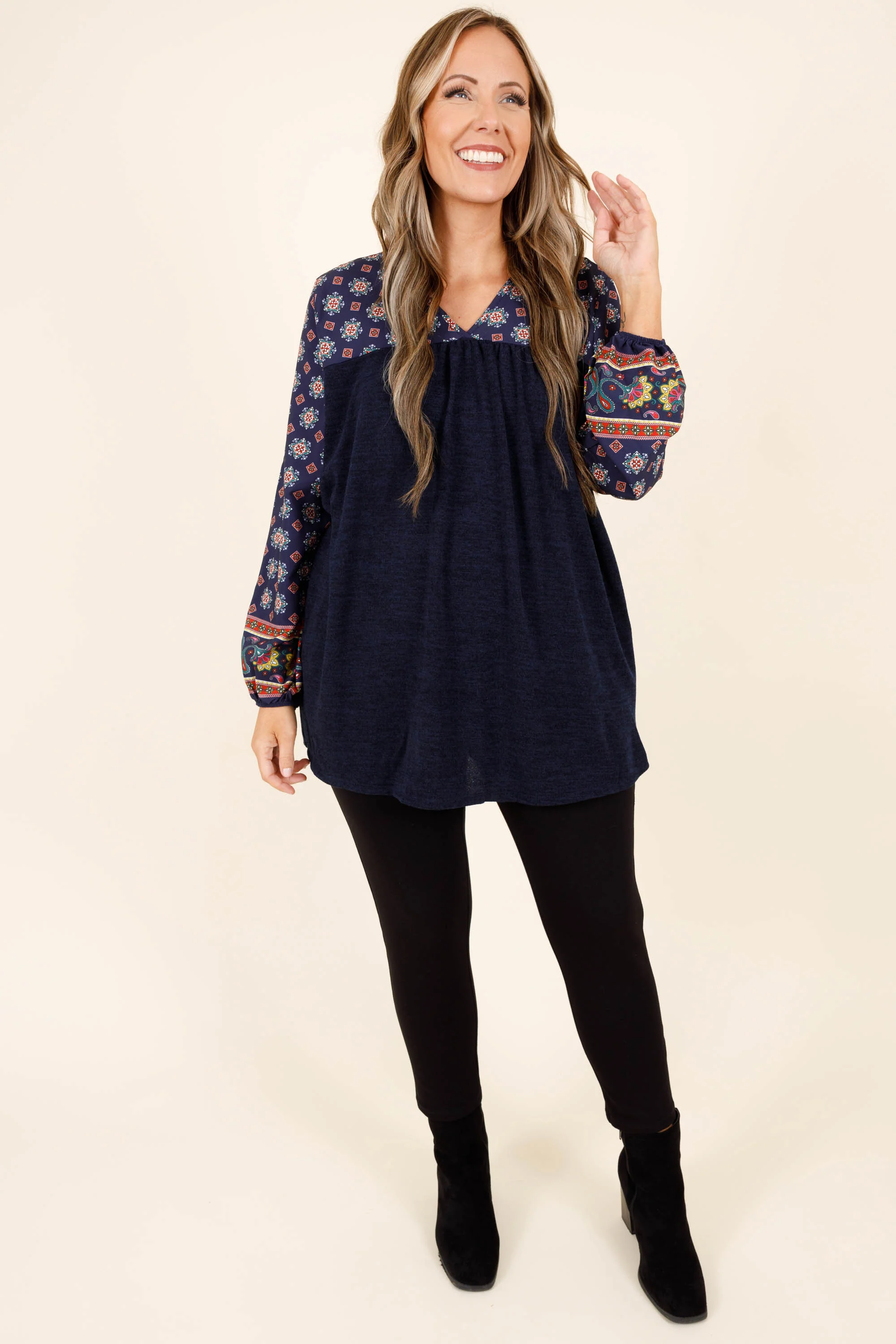 Stop, Drop And Get Excited Top, Navy - Weilaico