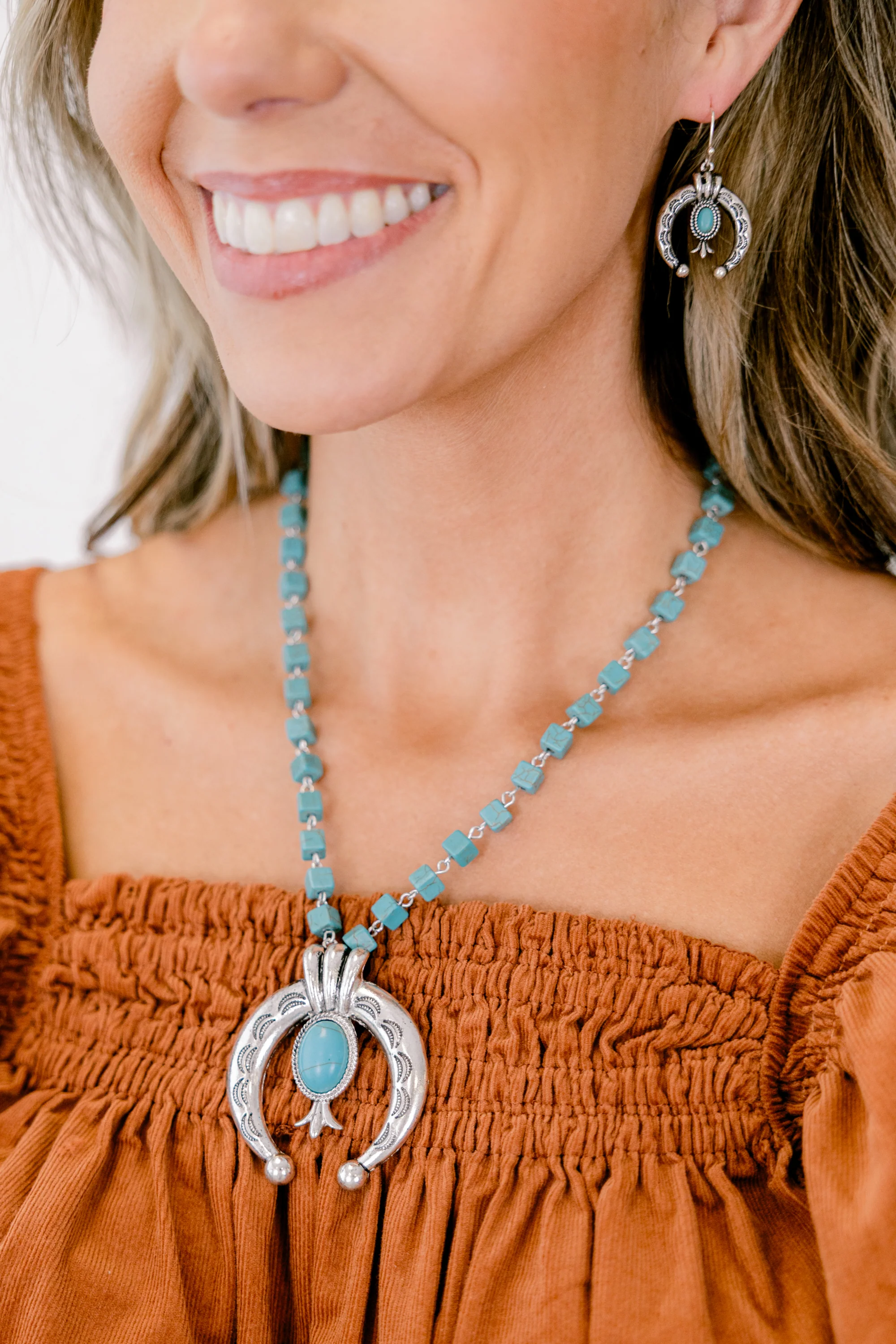 Ember Moon Earring and Necklace Set, Turquoise - Weilaico