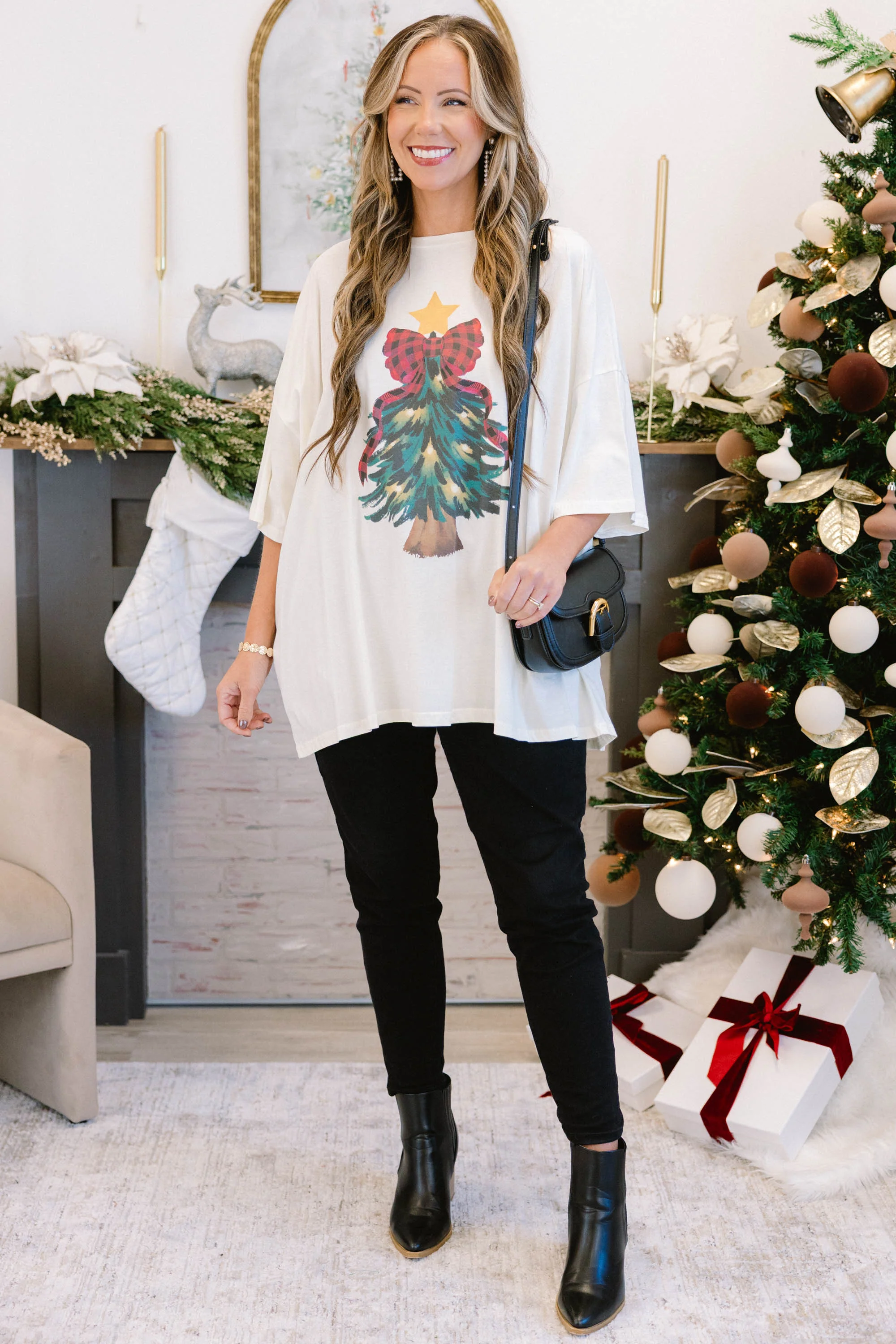 Cute Little Tree Boyfriend Tee, Ivory - Weilaico