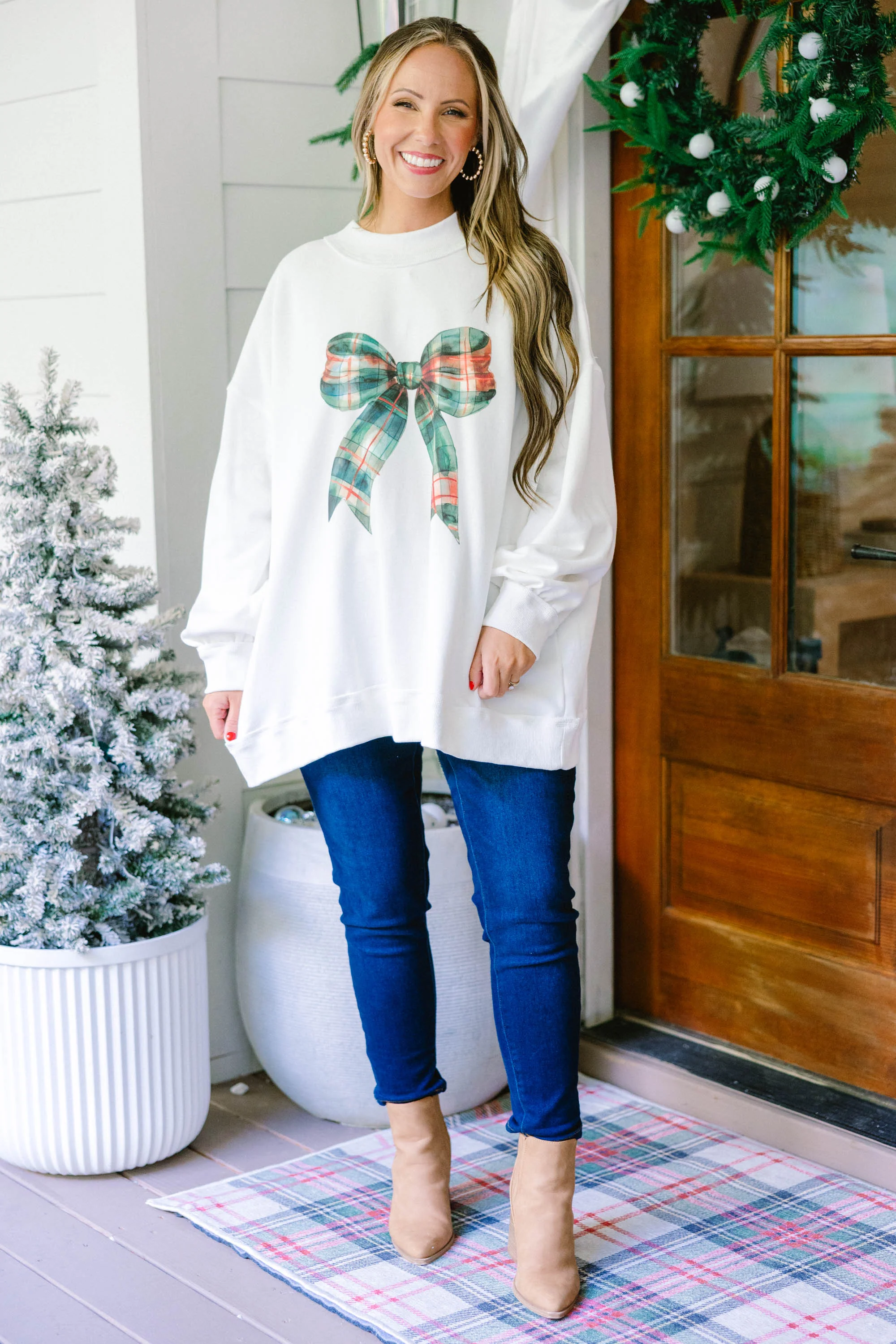 Wrapped In A Bow Mock Neck Pullover, Ivory - Weilaico
