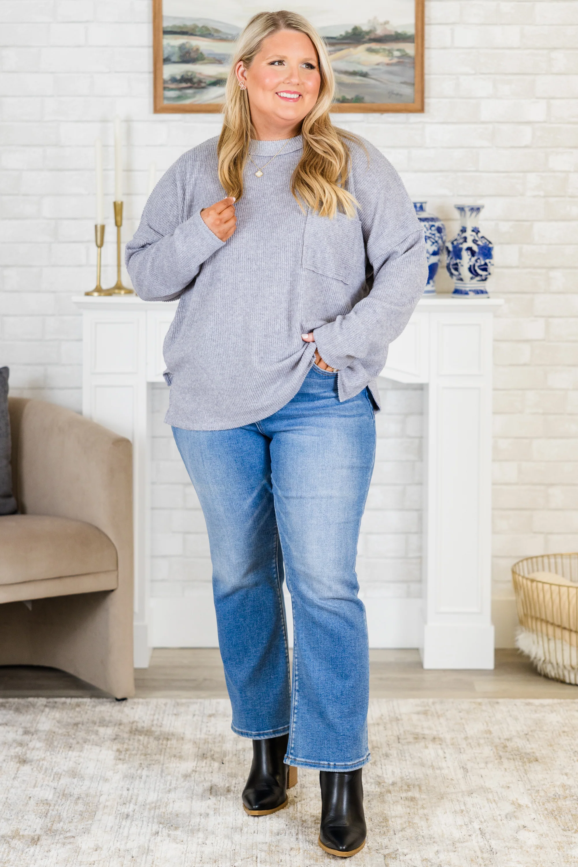 Lookin' Good Feelin' Better Sweater, Heather Gray - Weilaico