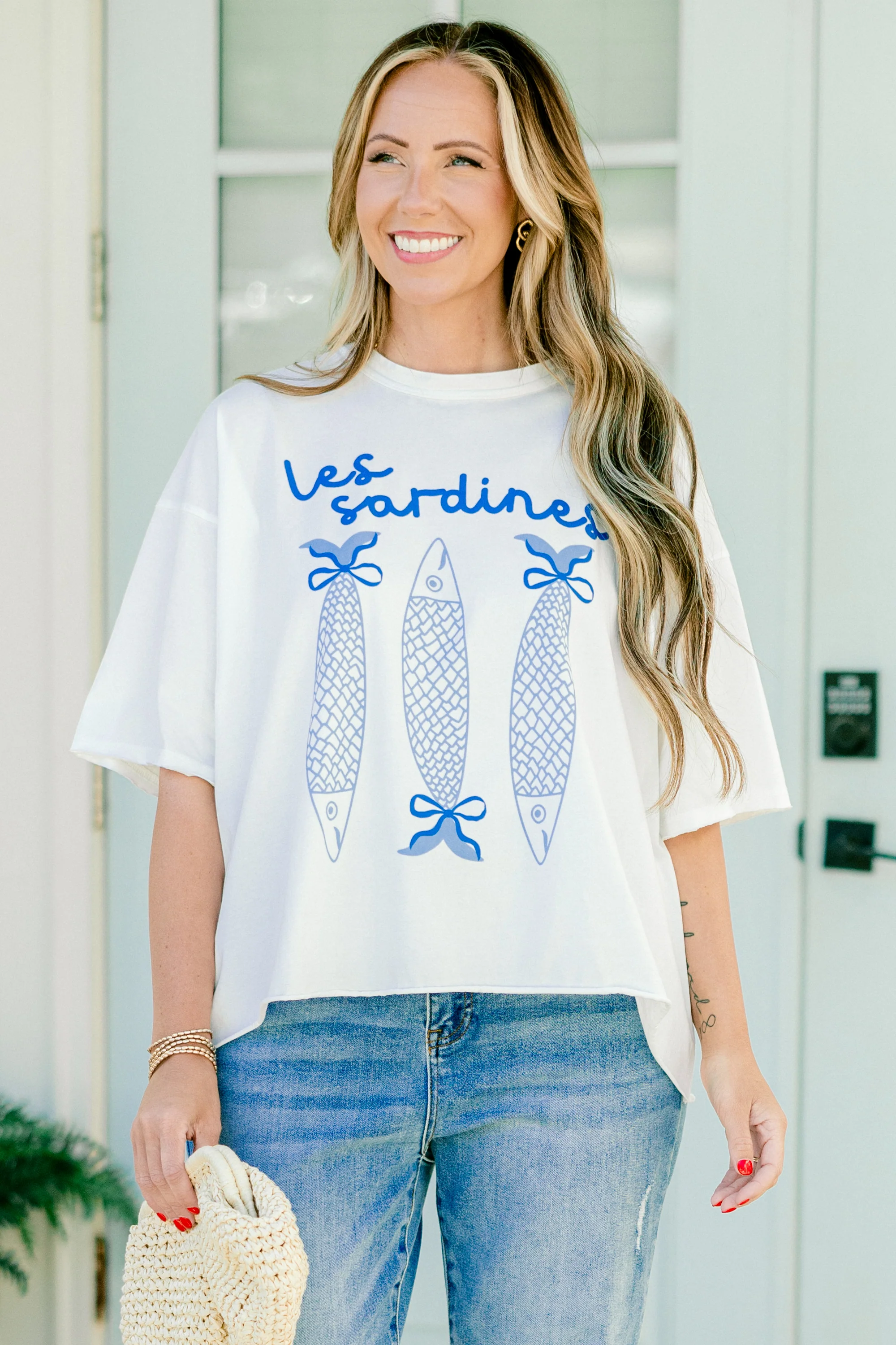 Les Sardines Vintage Wash Tee, White - Weilaico