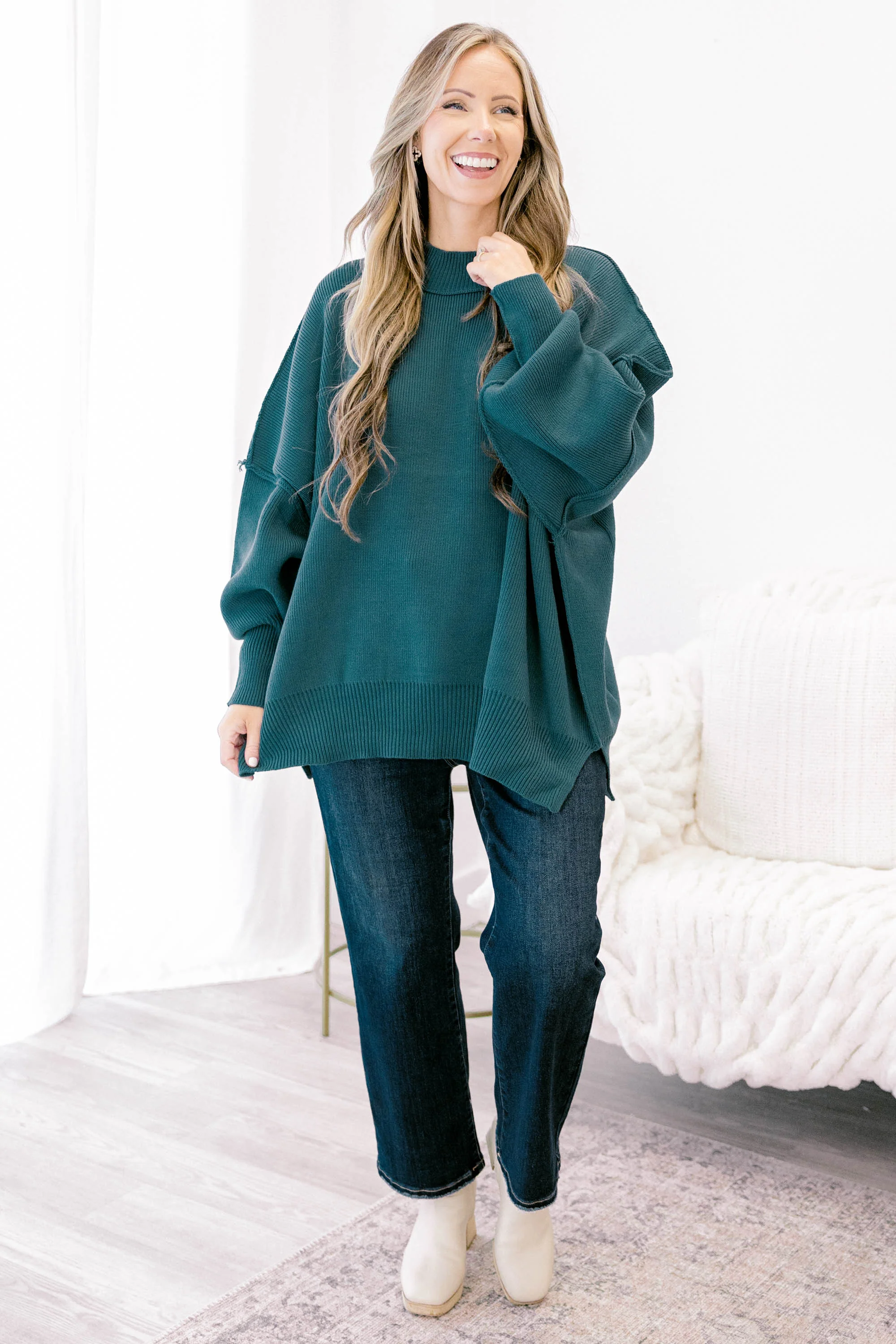 Perfectly Cozy Sweater, Teal - Weilaico