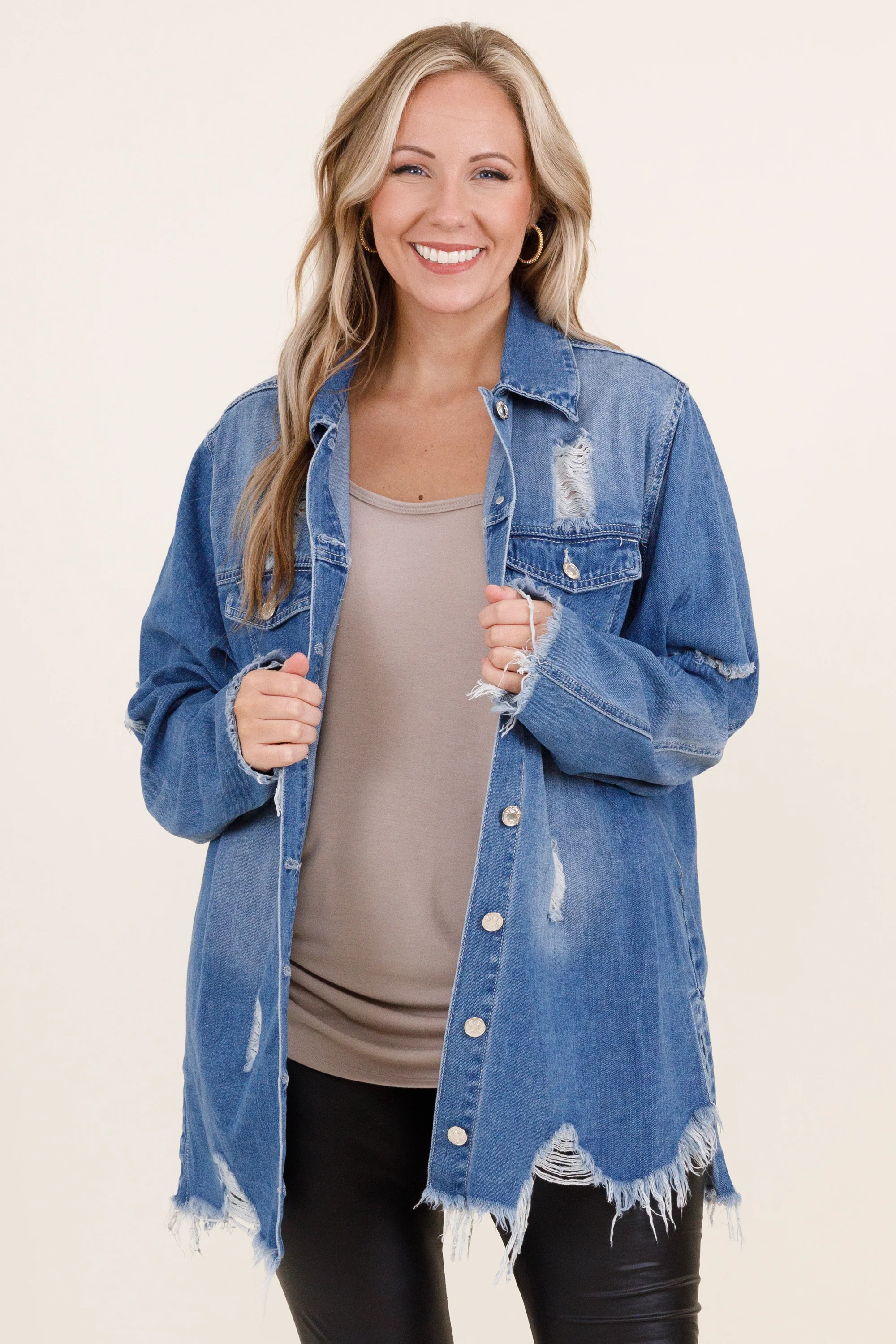 Hoping To Love You Jacket, Medium Wash - Weilaico