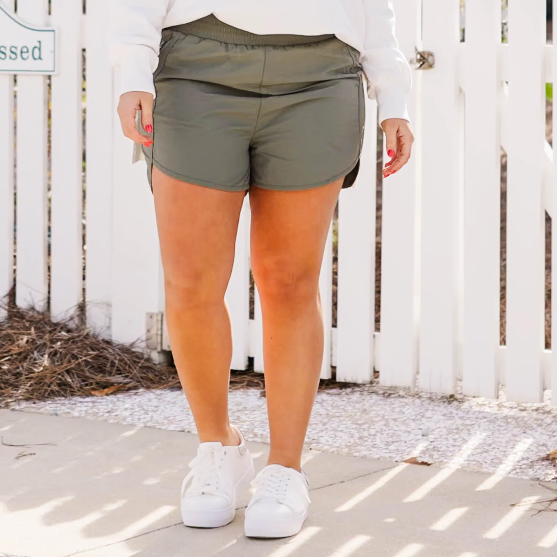 She's A Go-Getter Shorts, Light Olive - Weilaico