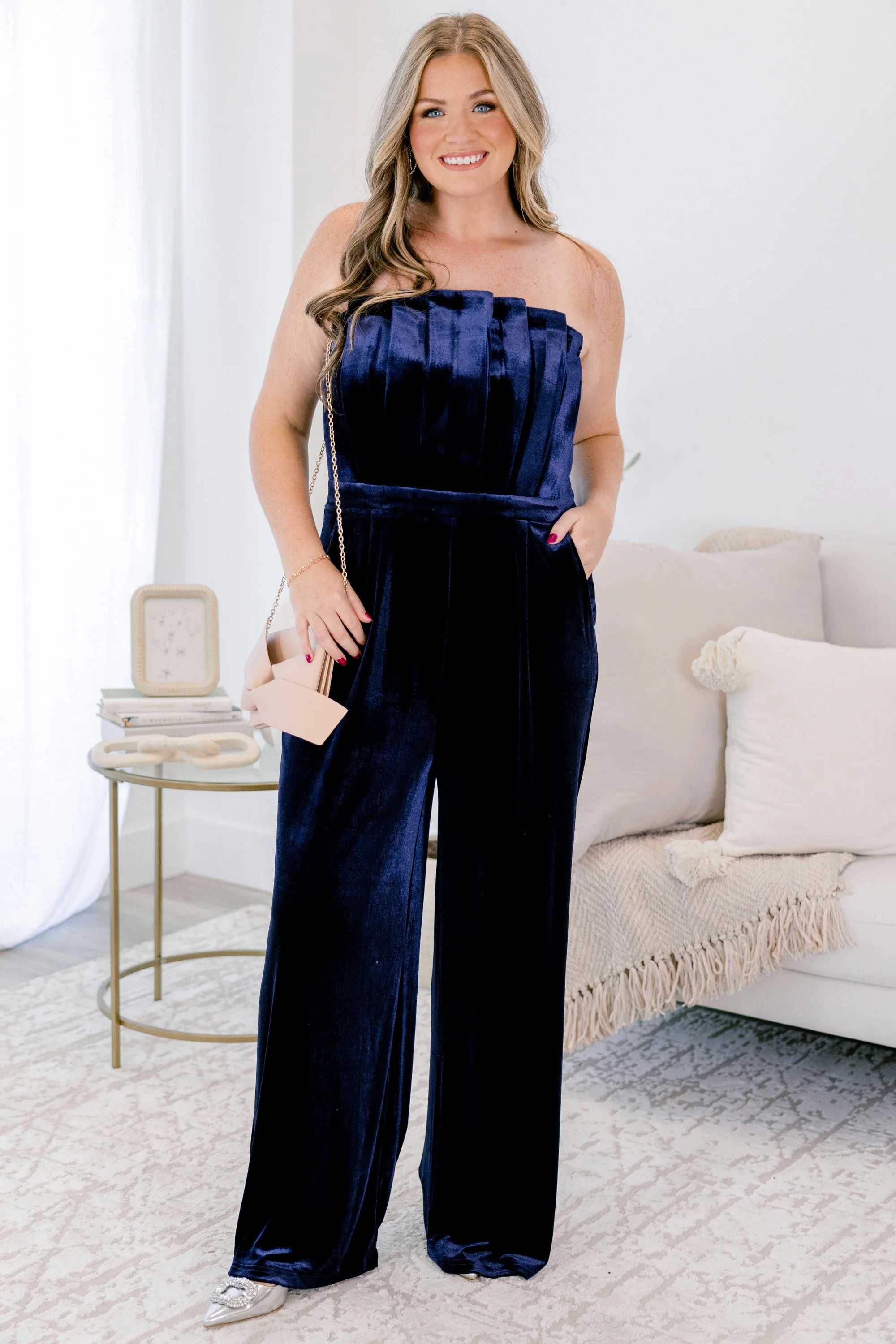 Waltz Through Winter Jumpsuit, Navy Blue - Weilaico