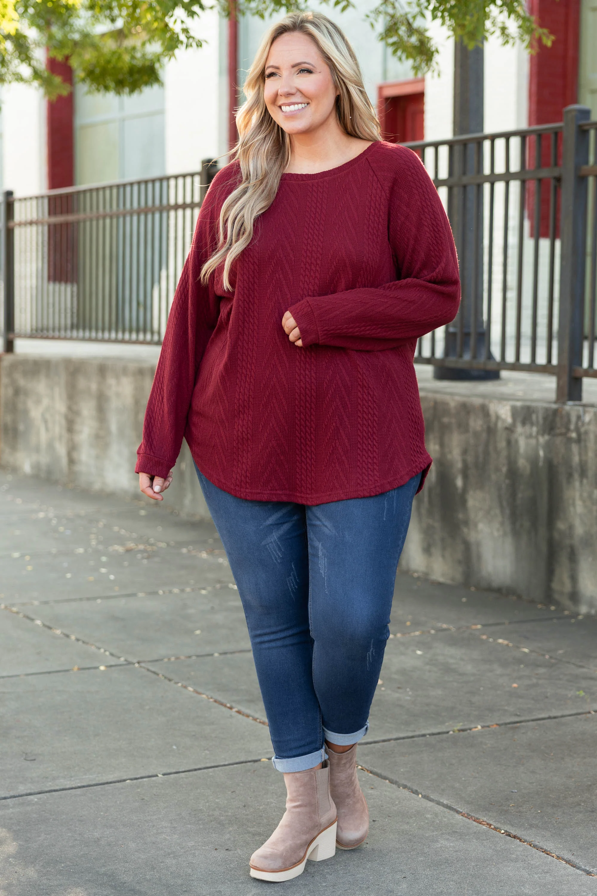 Slouchy Cableknit, Wine - Weilaico