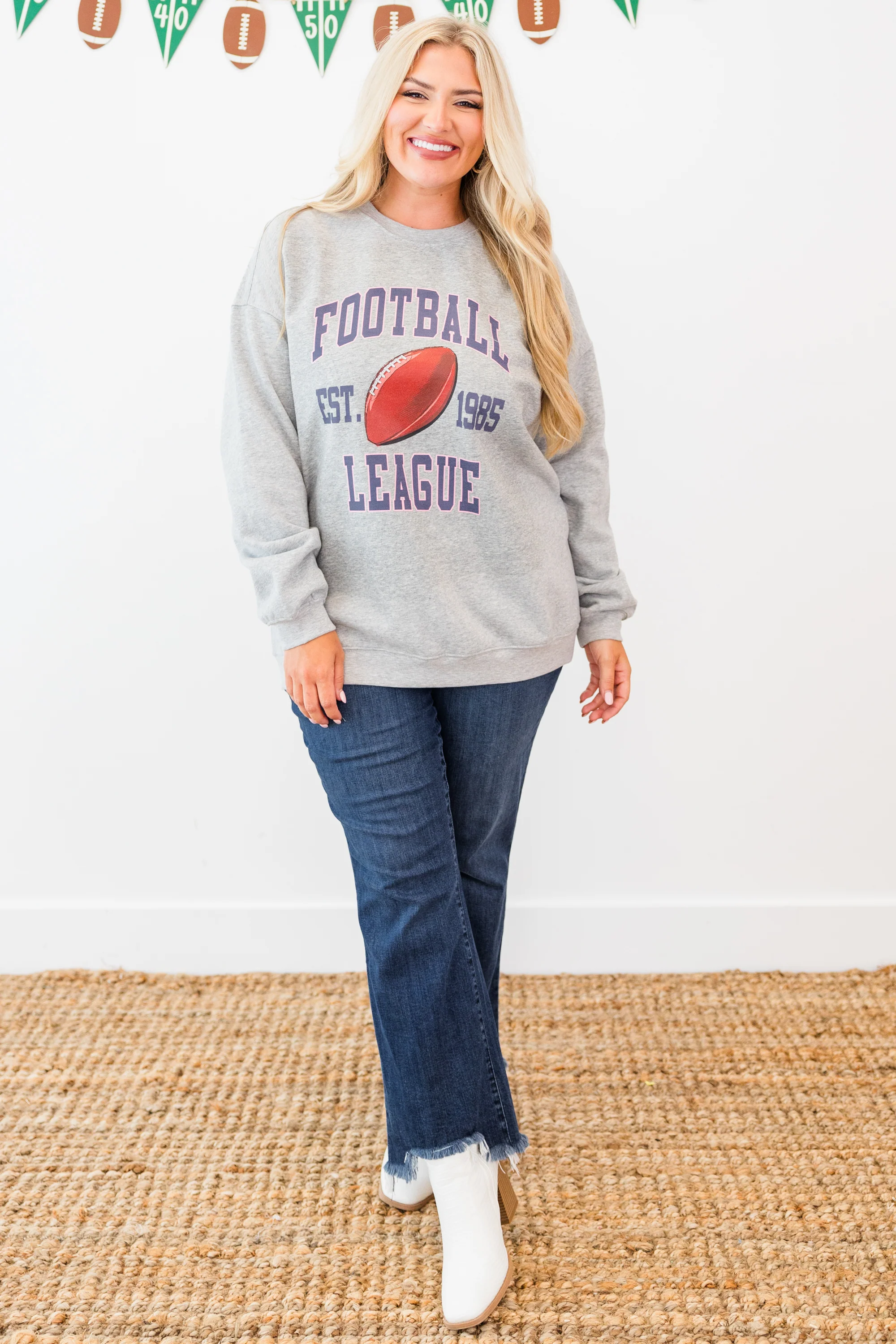 Cozy On Game Day Pullover, Heather Gray - Weilaico