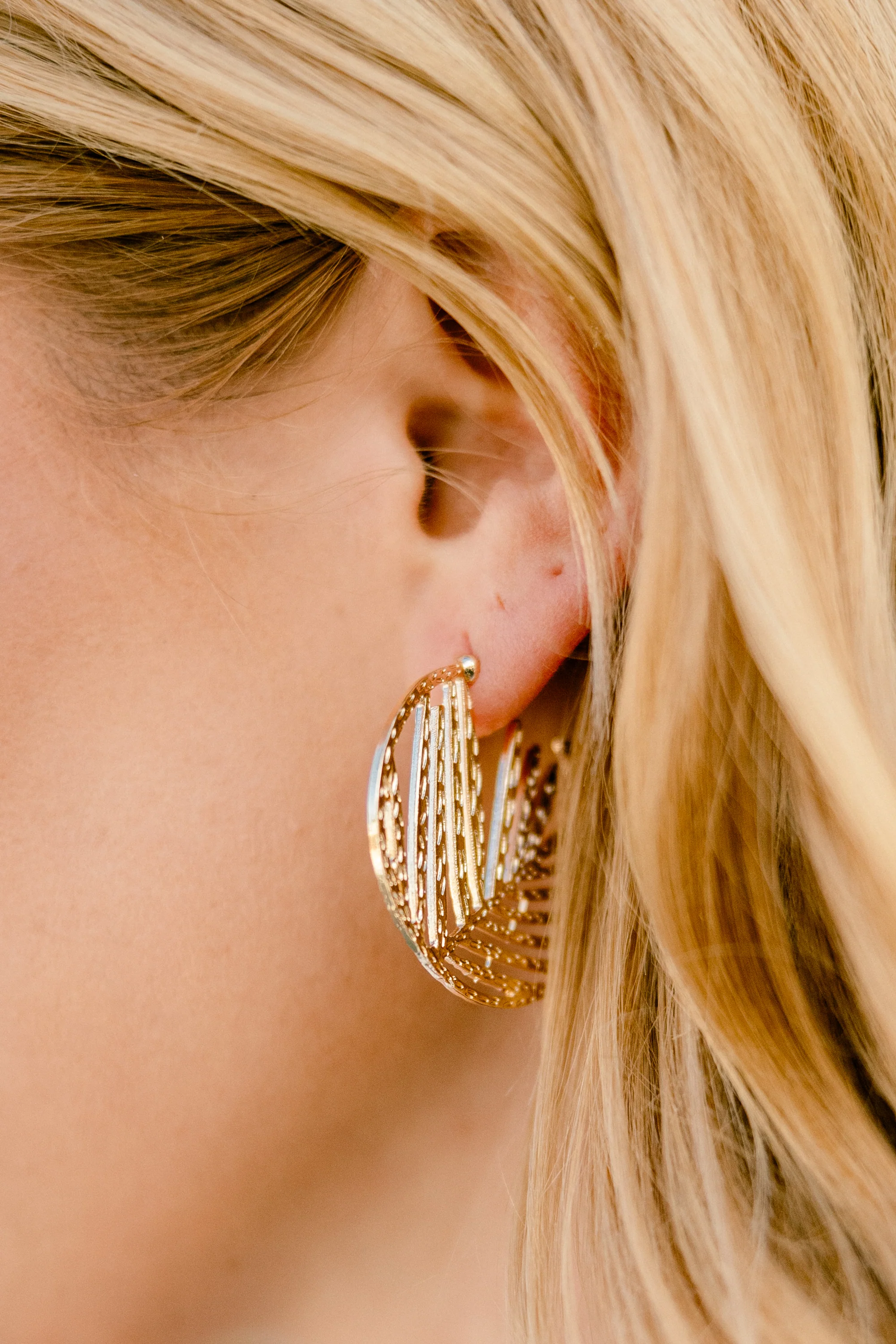 Island Link Earrings, Gold - Weilaico