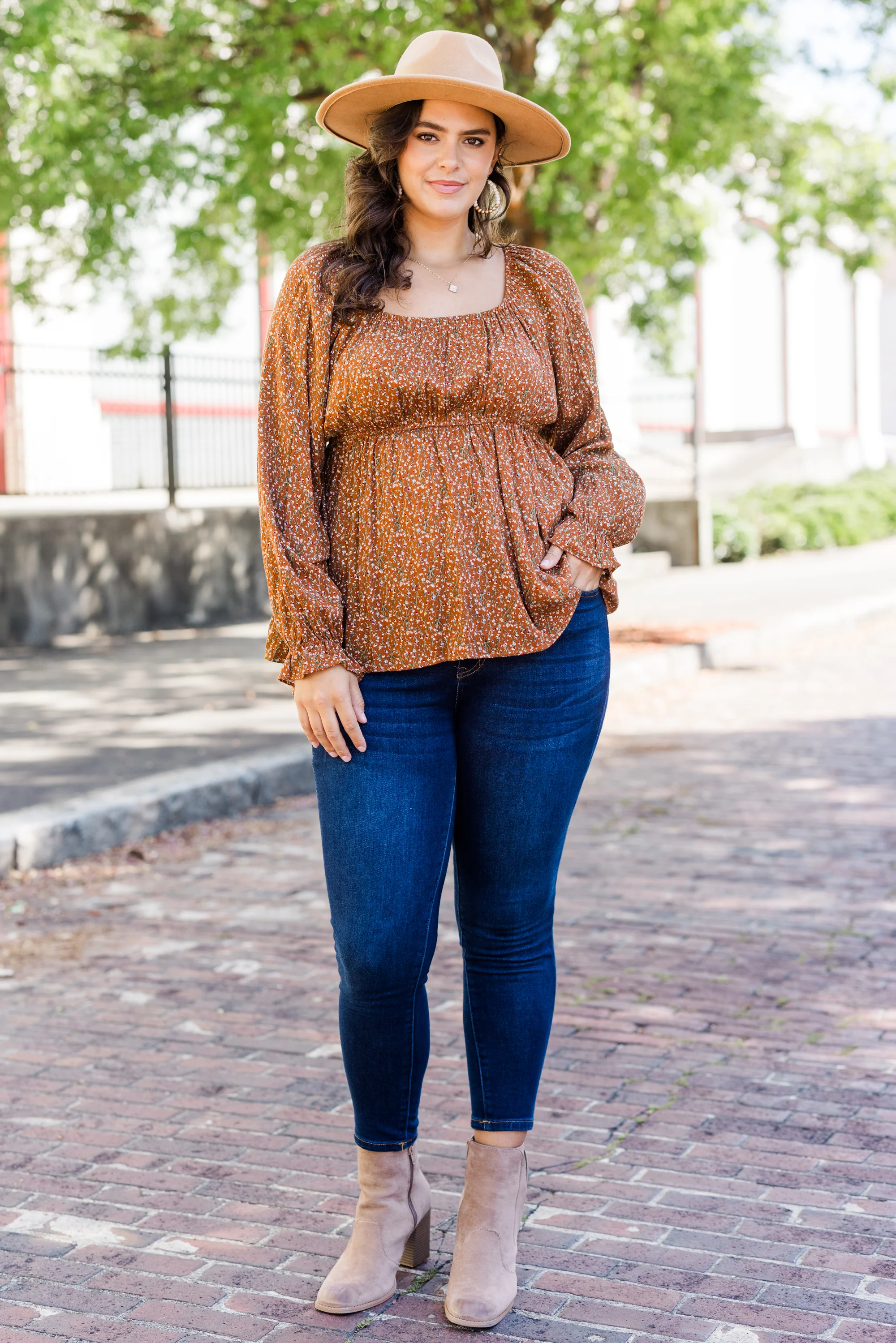 Stay In Love Top, Brown - Weilaico