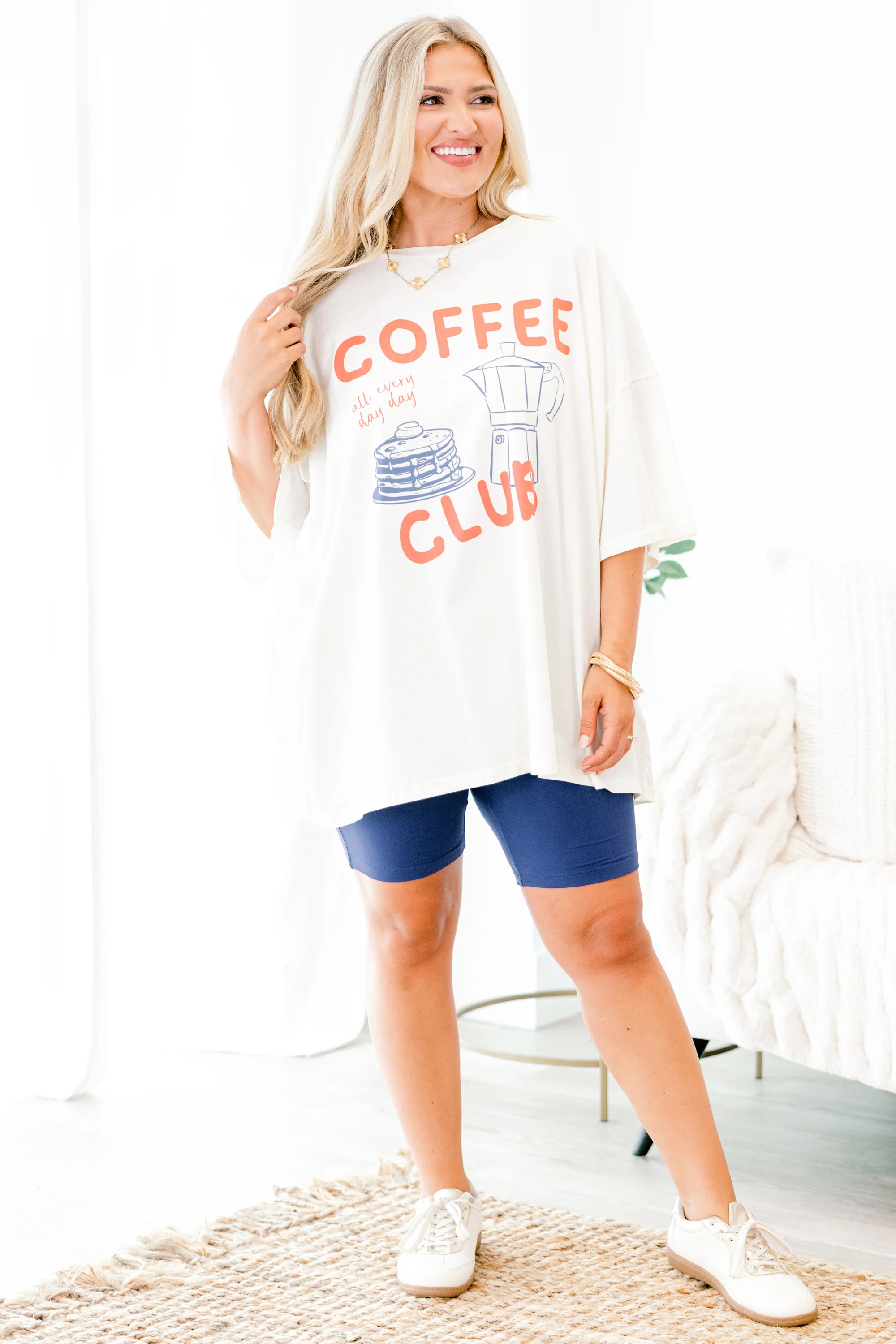 Coffee Club Boyfriend Tee, Ivory - Weilaico