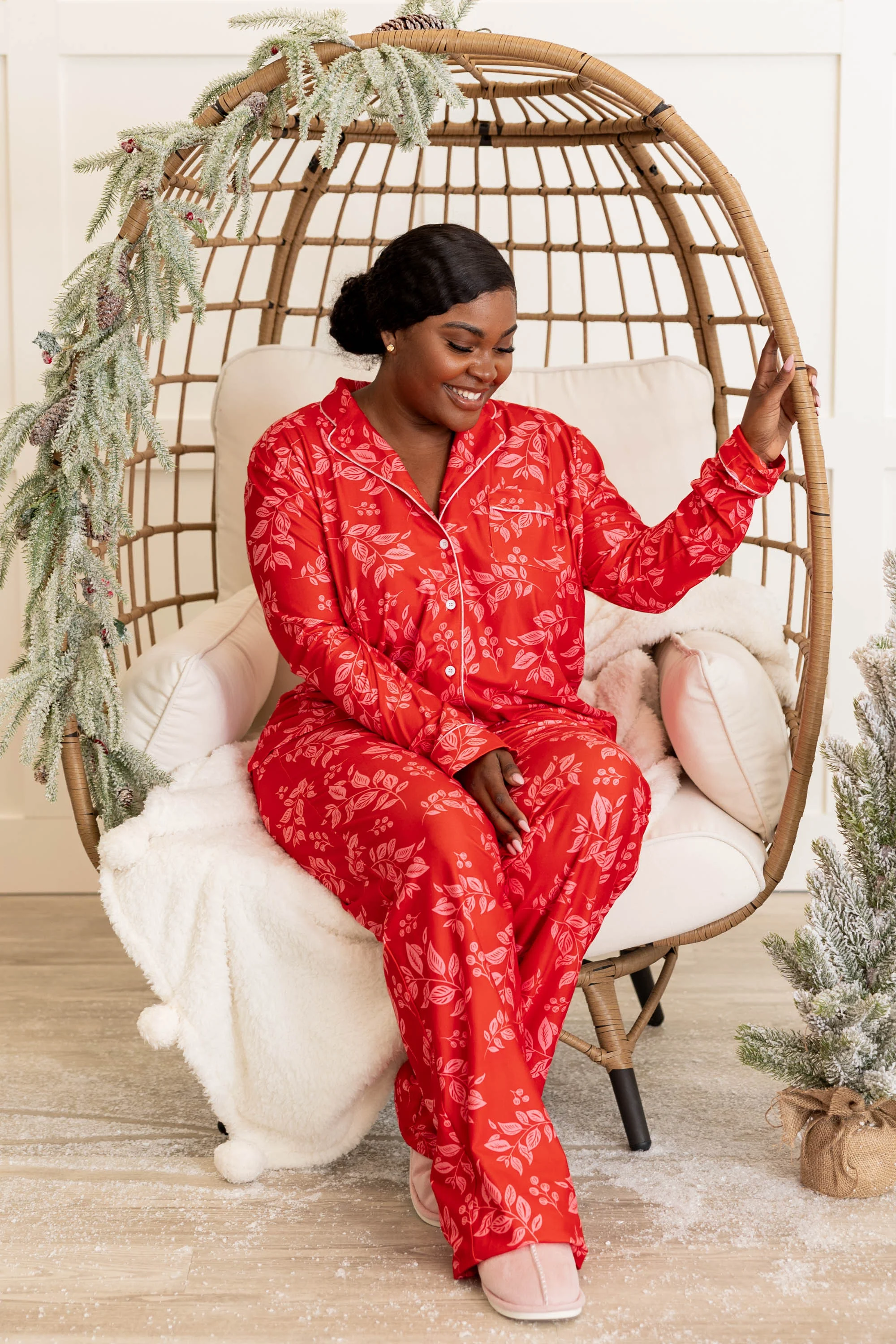 Holiday Happy Long Sleeve Pajama Top, Red - Weilaico