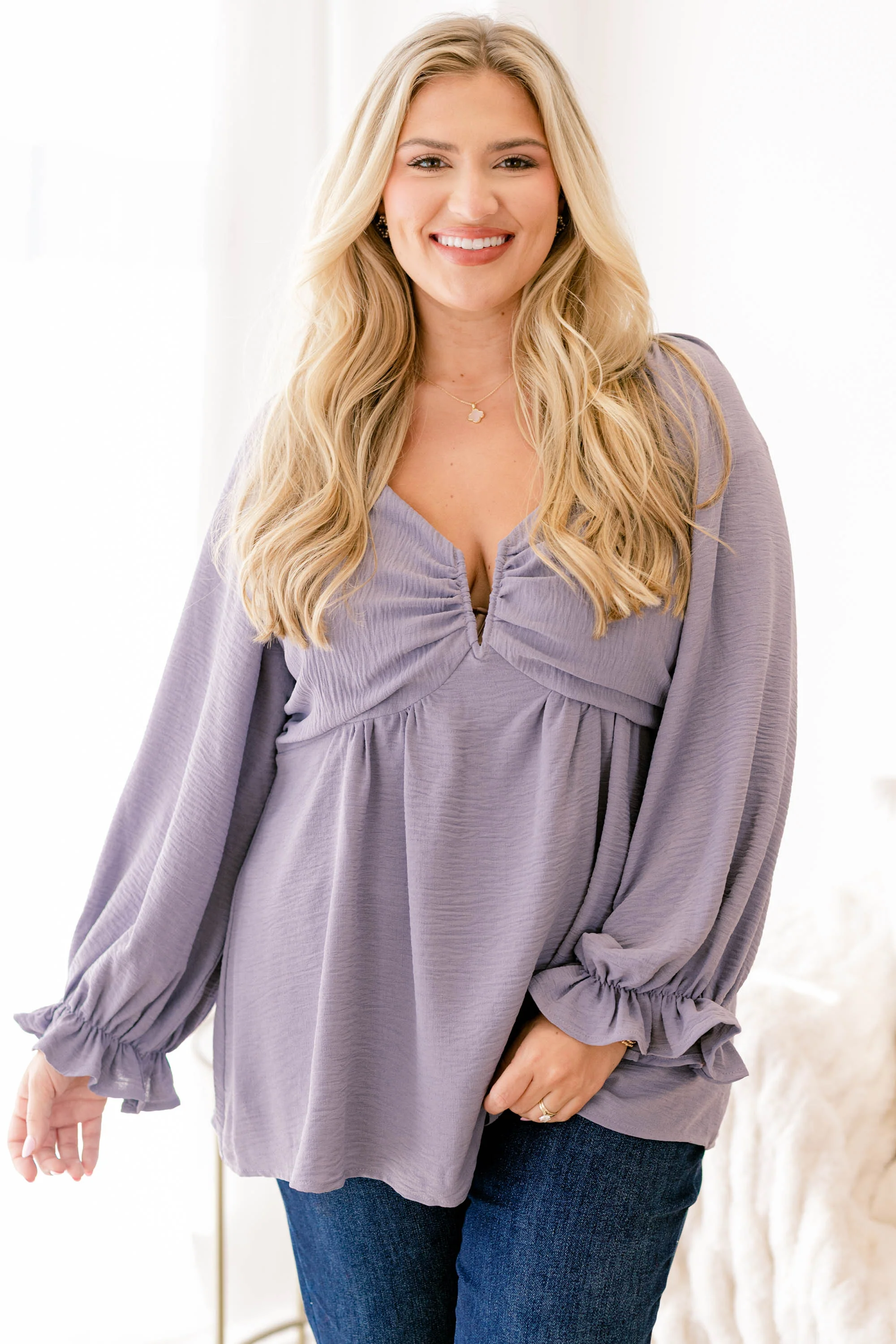 Peaceful Day Top, Dusty Blue - Weilaico