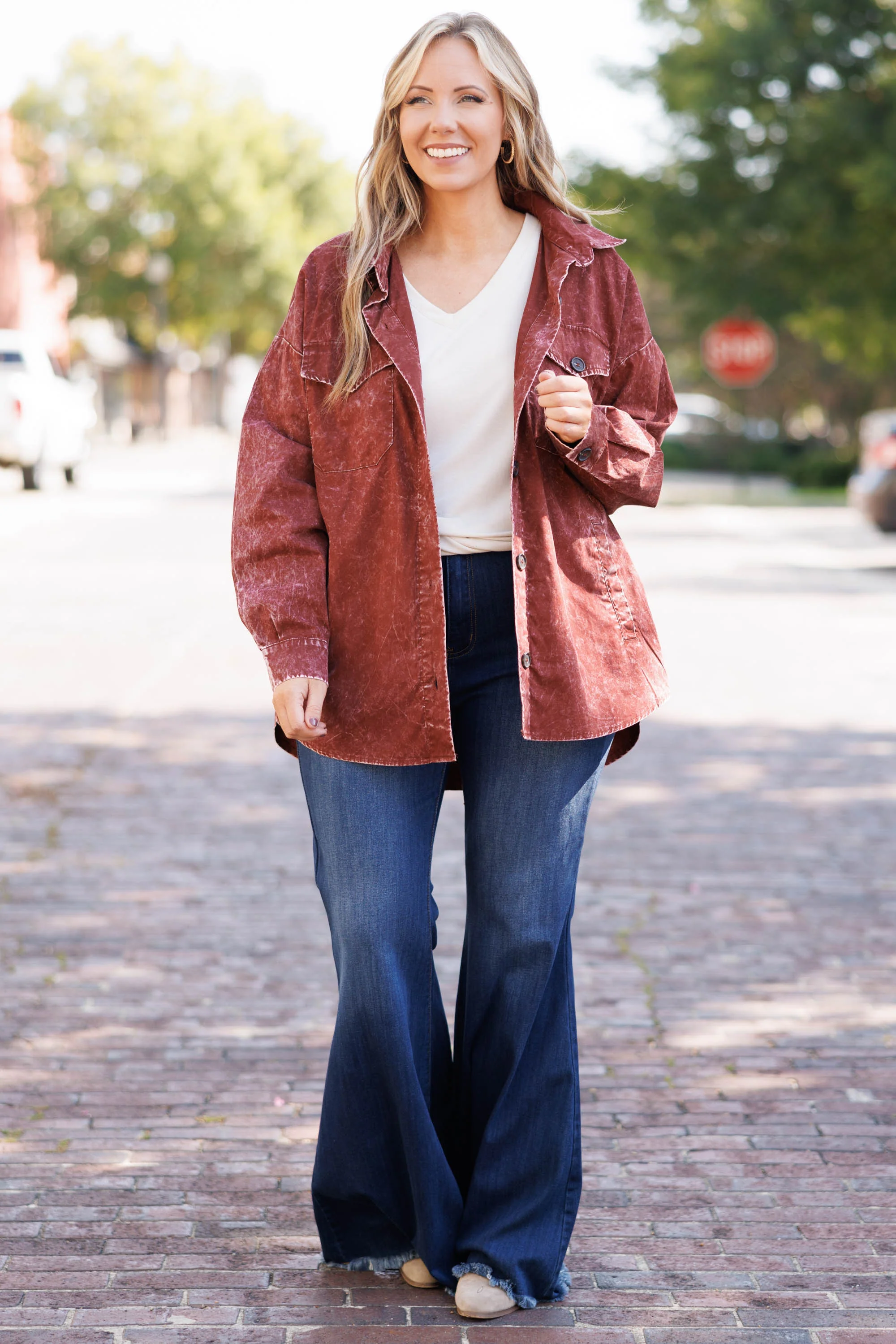 Feisty and Fun Shacket, Dark Rust - Weilaico