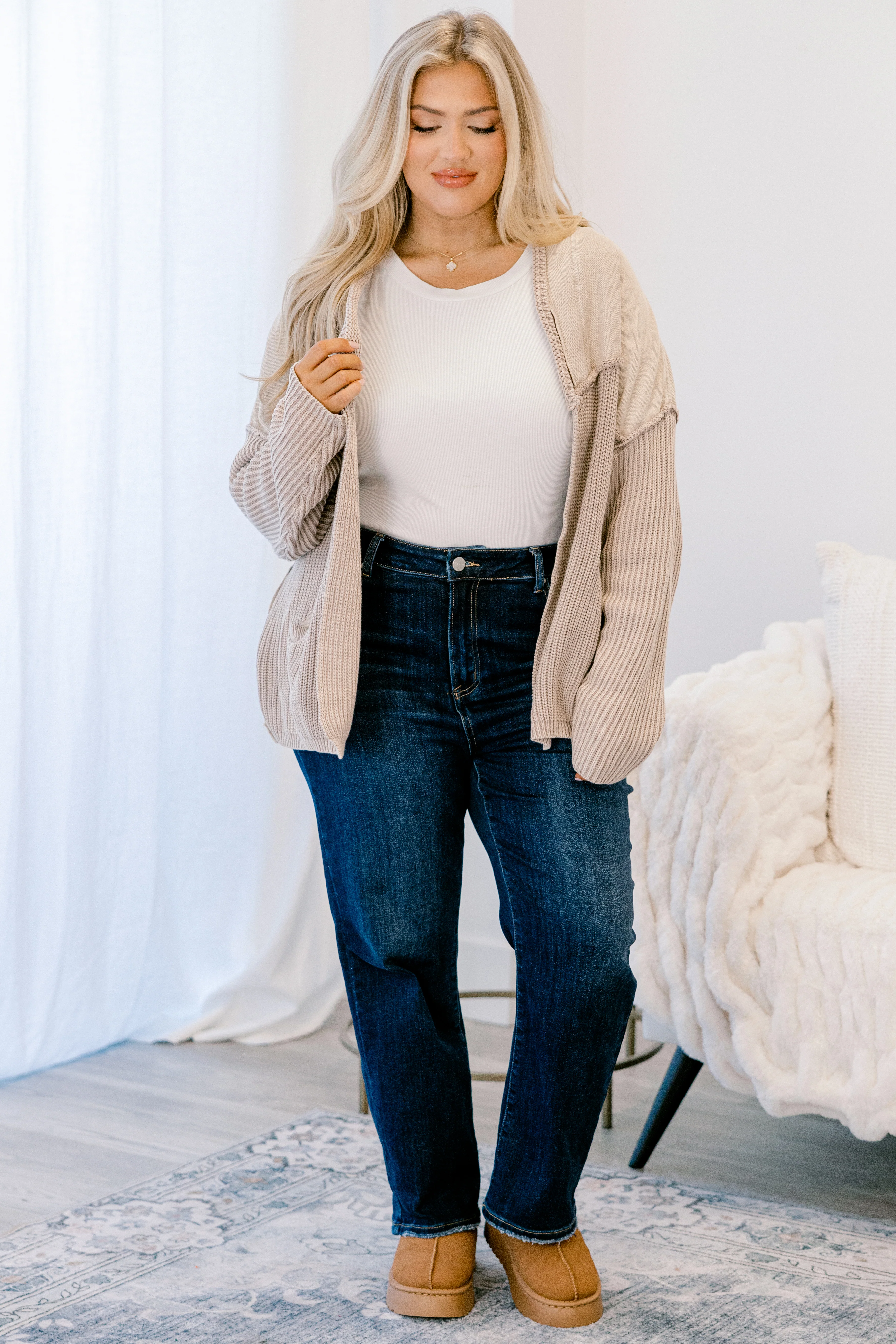 Times To Remember Cardigan, Stone - Weilaico