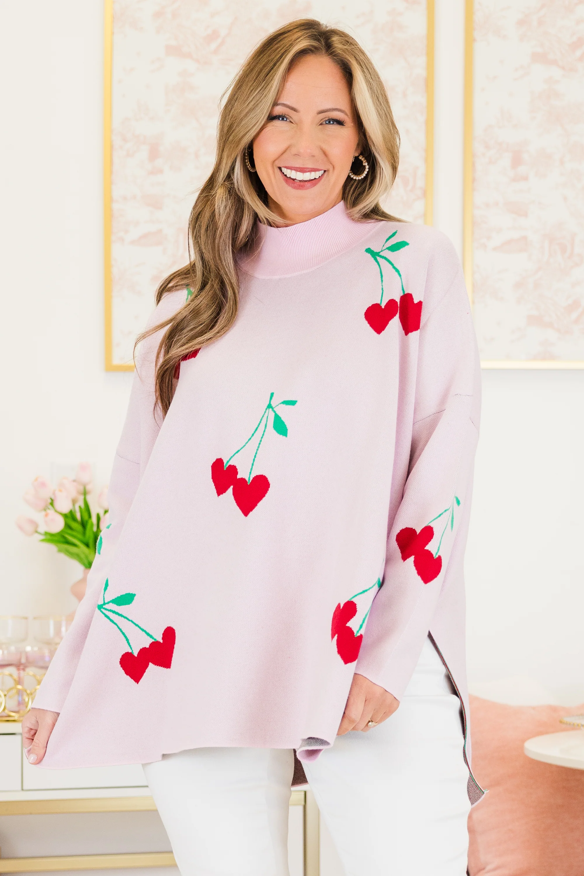 Cherry Sweet Sweater, Pink - Weilaico