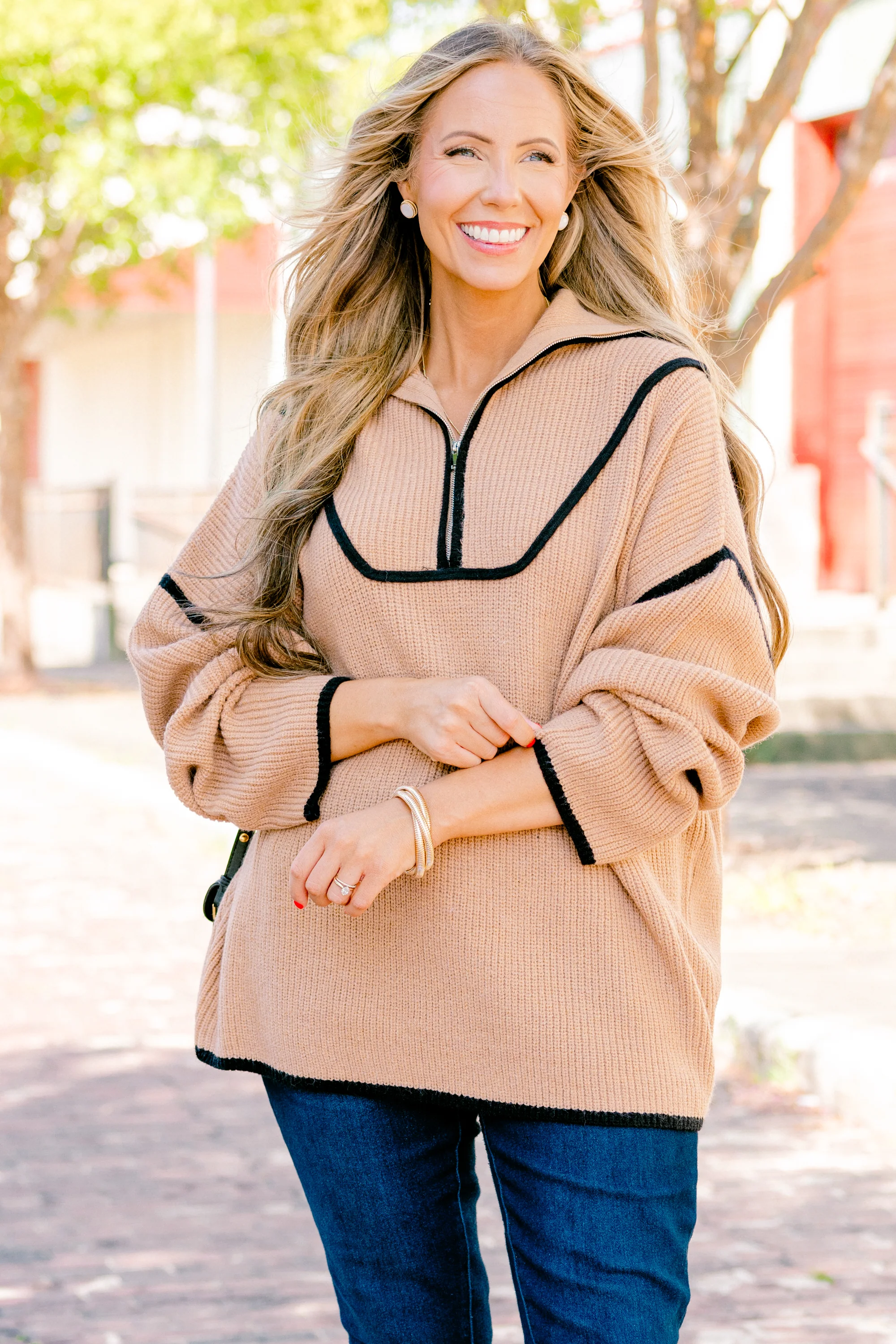 Falling For Fall Sweater, Taupe-Black - Weilaico