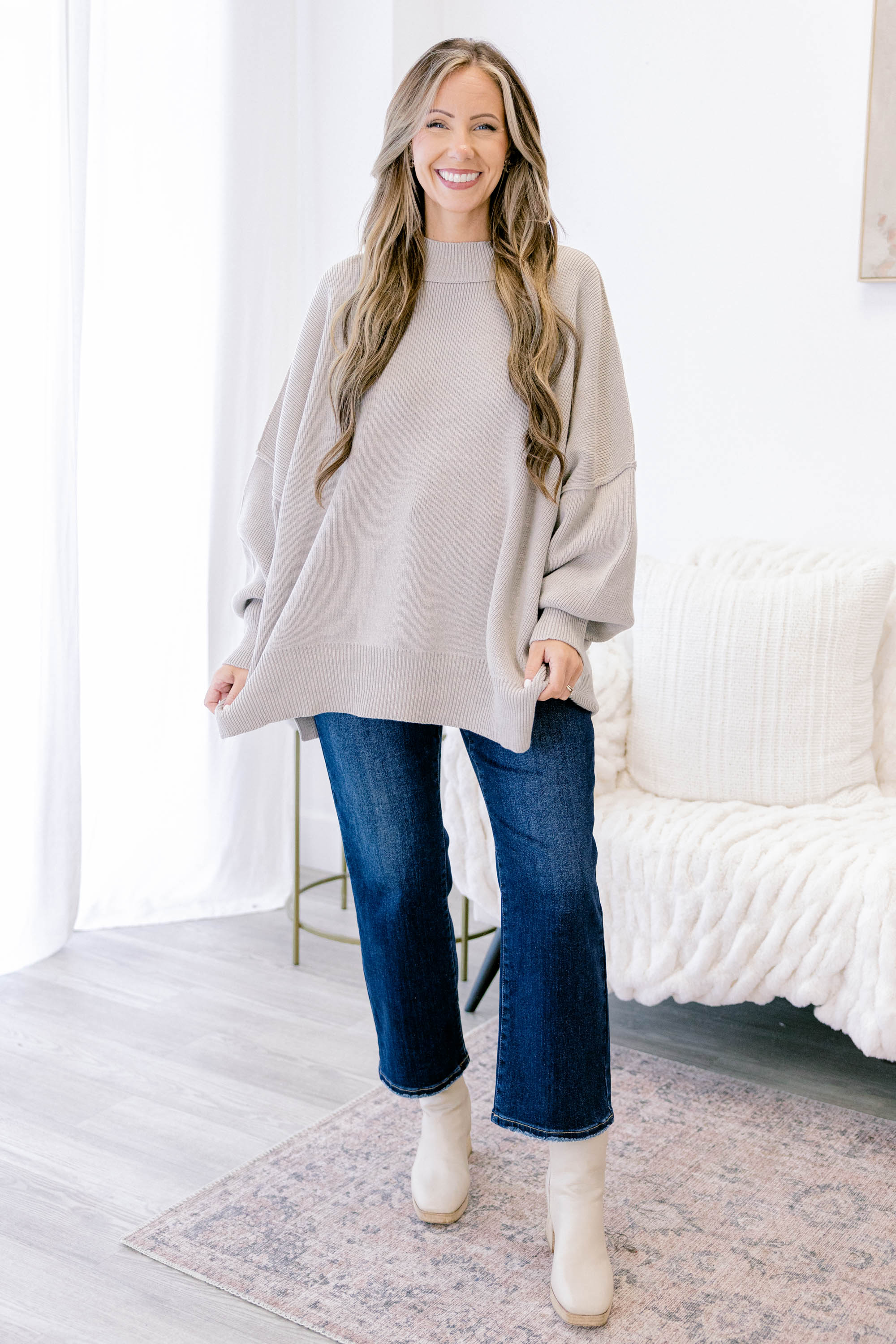 Perfectly Cozy Sweater, Heather Mocha - Weilaico