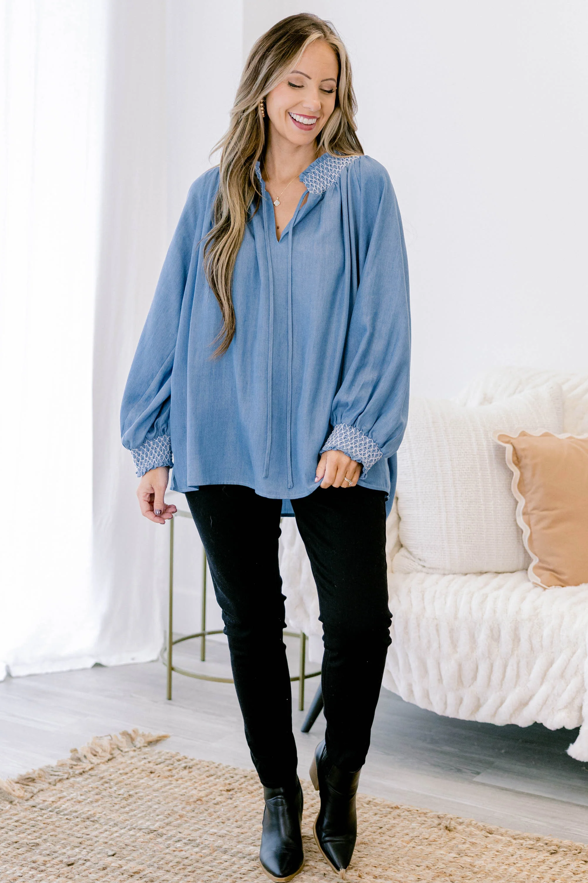 Subtle Reminder Top, Chambray - Weilaico