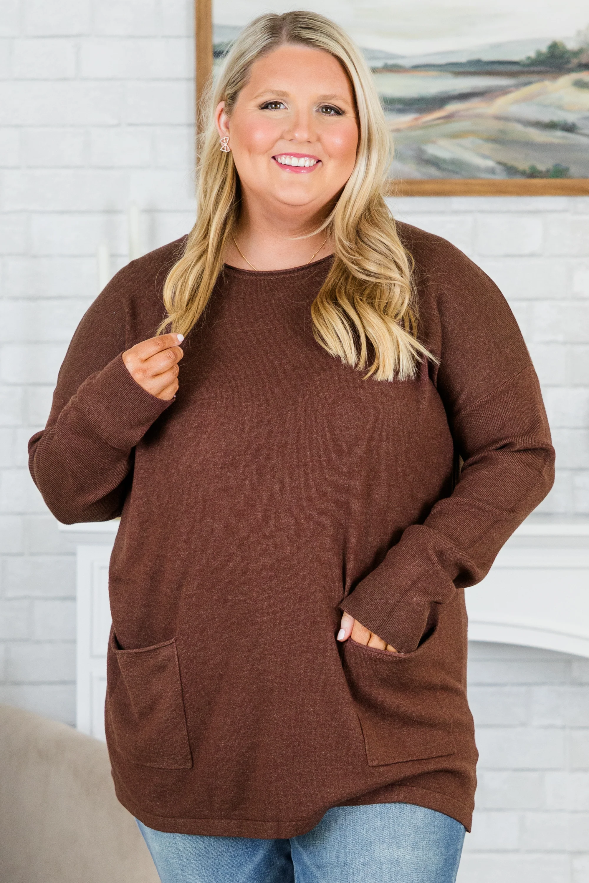 Fall into Fashion Sweater, Heather Mahogany - Weilaico