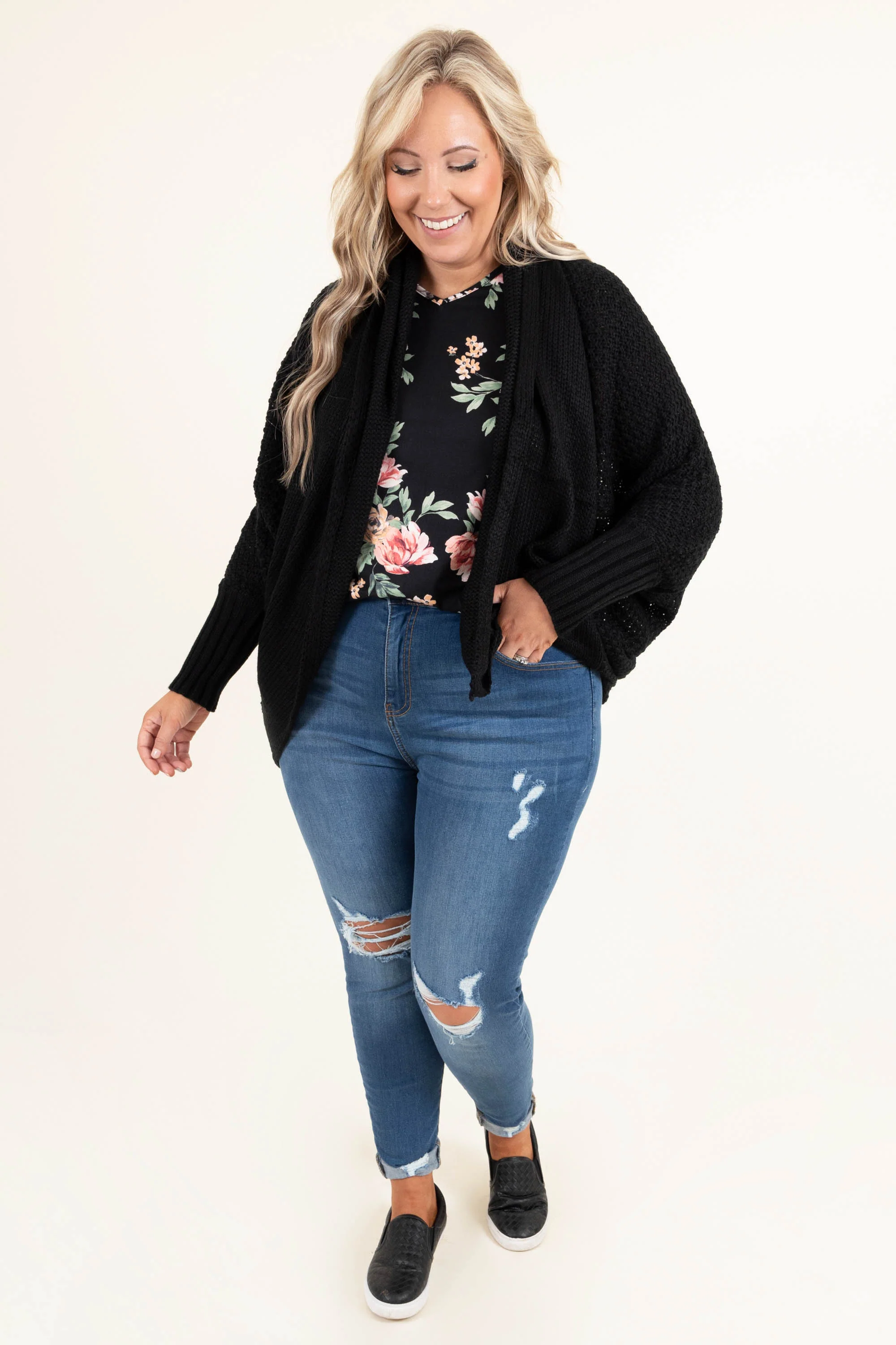 Open Minded Cardigan, Black - Weilaico