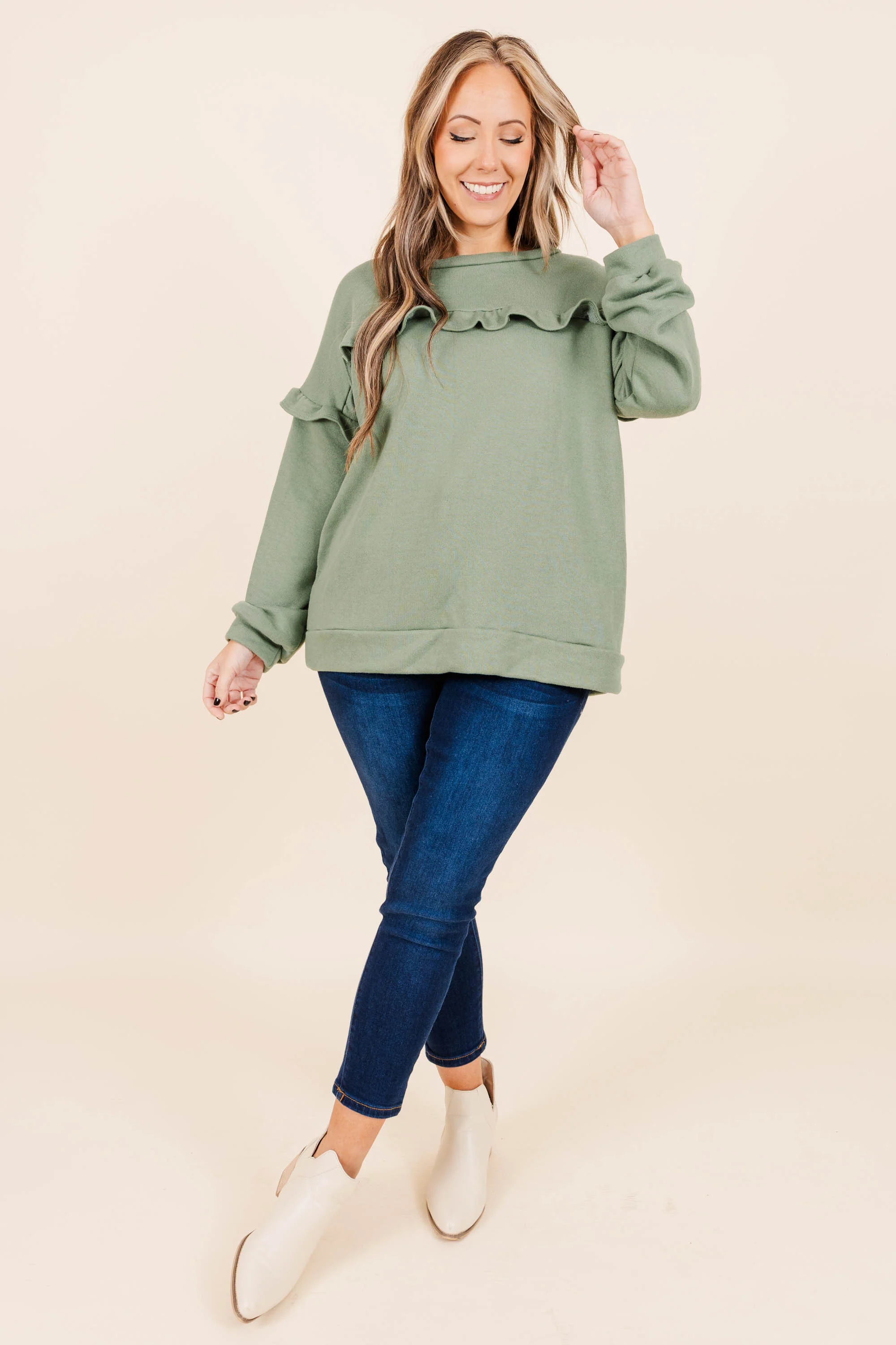 Toffee Kisses Pullover, Sage - Weilaico