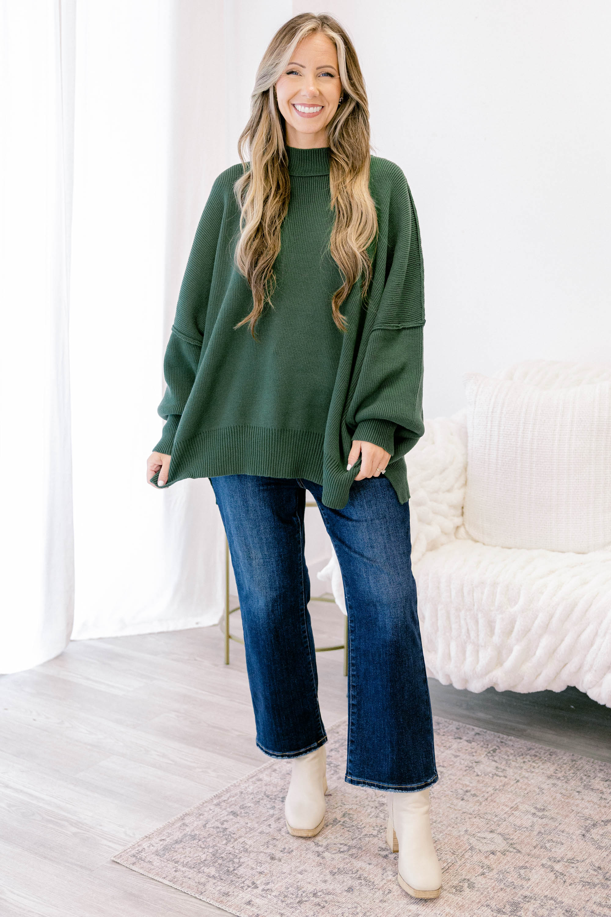Perfectly Cozy Sweater, Dark Green - Weilaico