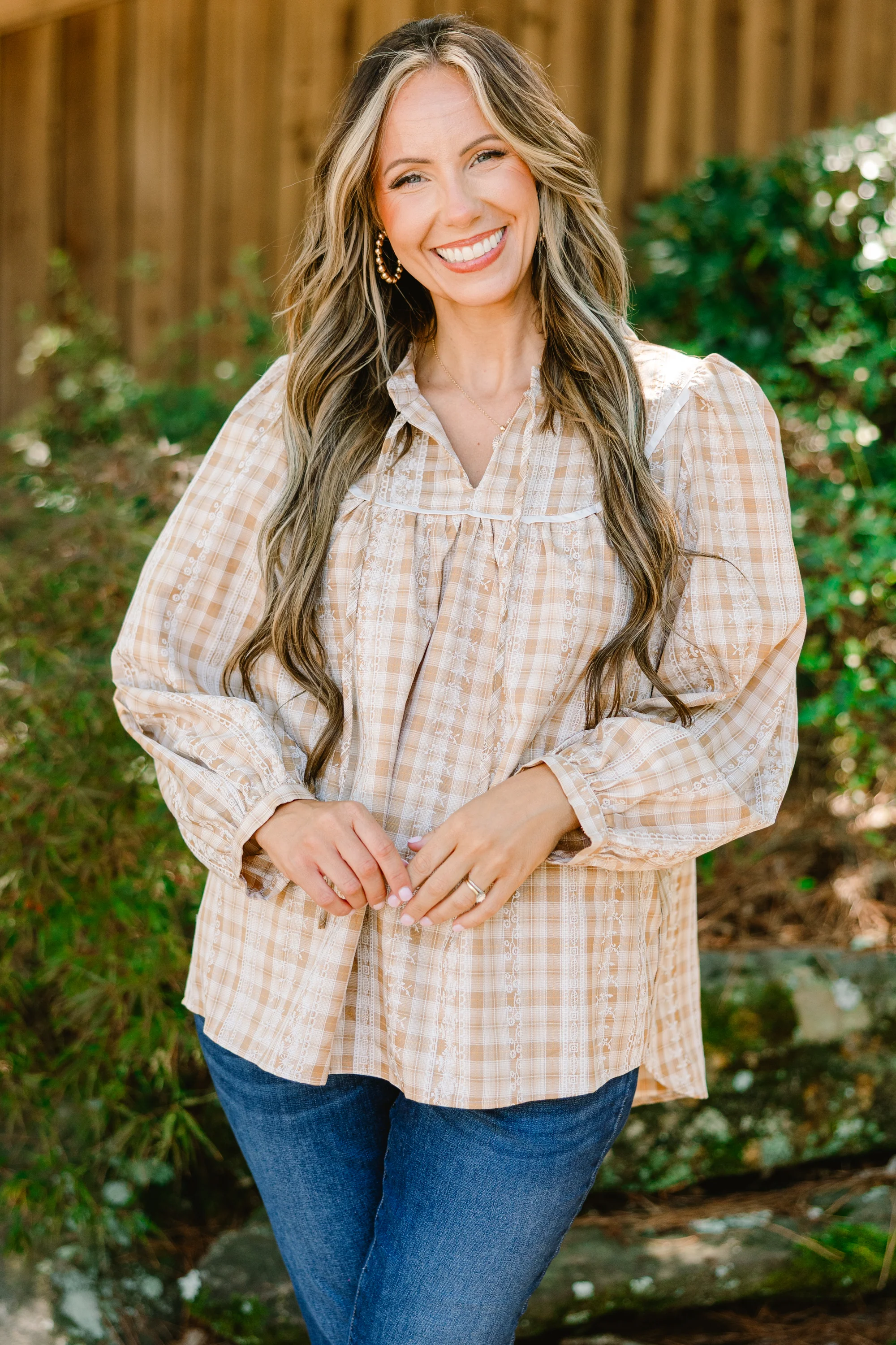 Miss My Love Top, Brown Gingham - Weilaico