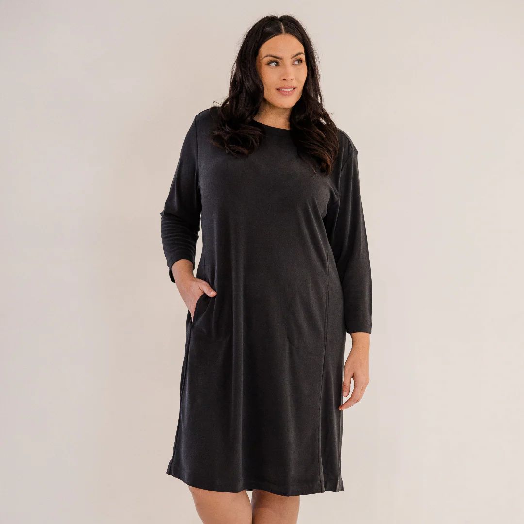 Audrey Boatneck Dress, Black - Weilaico