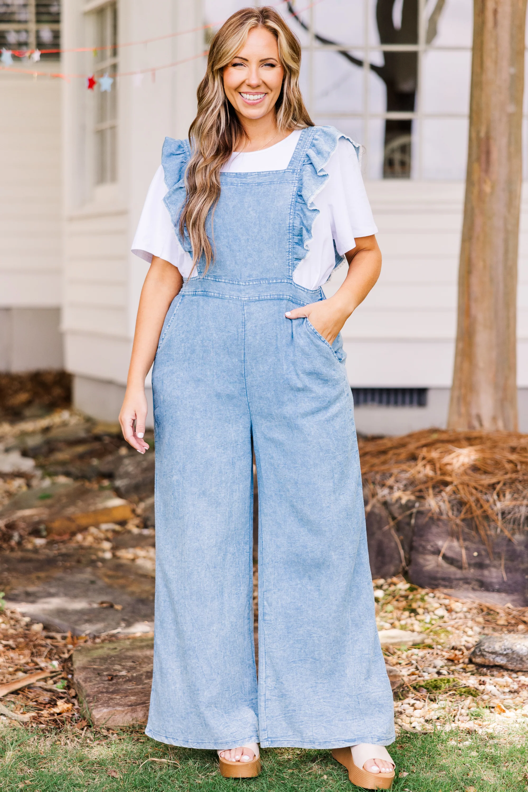 Every Angle Jumpsuit, Washed Denim - Weilaico