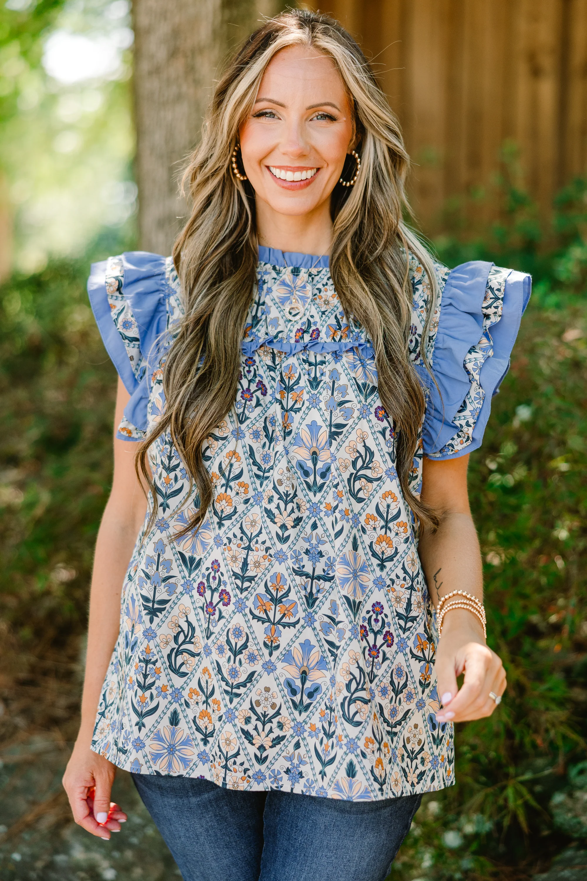 Daisy Dreams Top, Blue Block - Weilaico