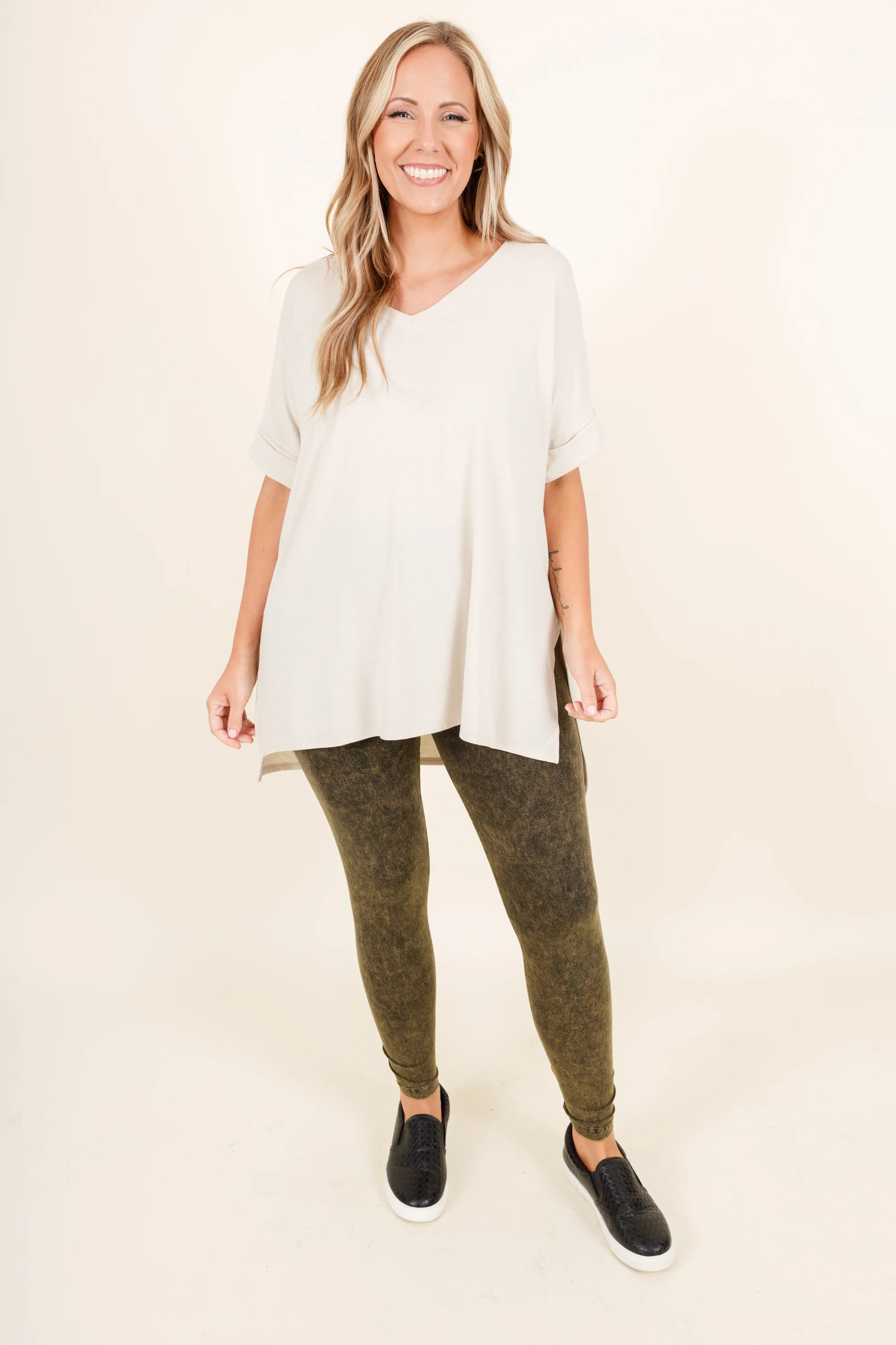 Well Worth It Mineral Wash Leggings, Olive - Weilaico
