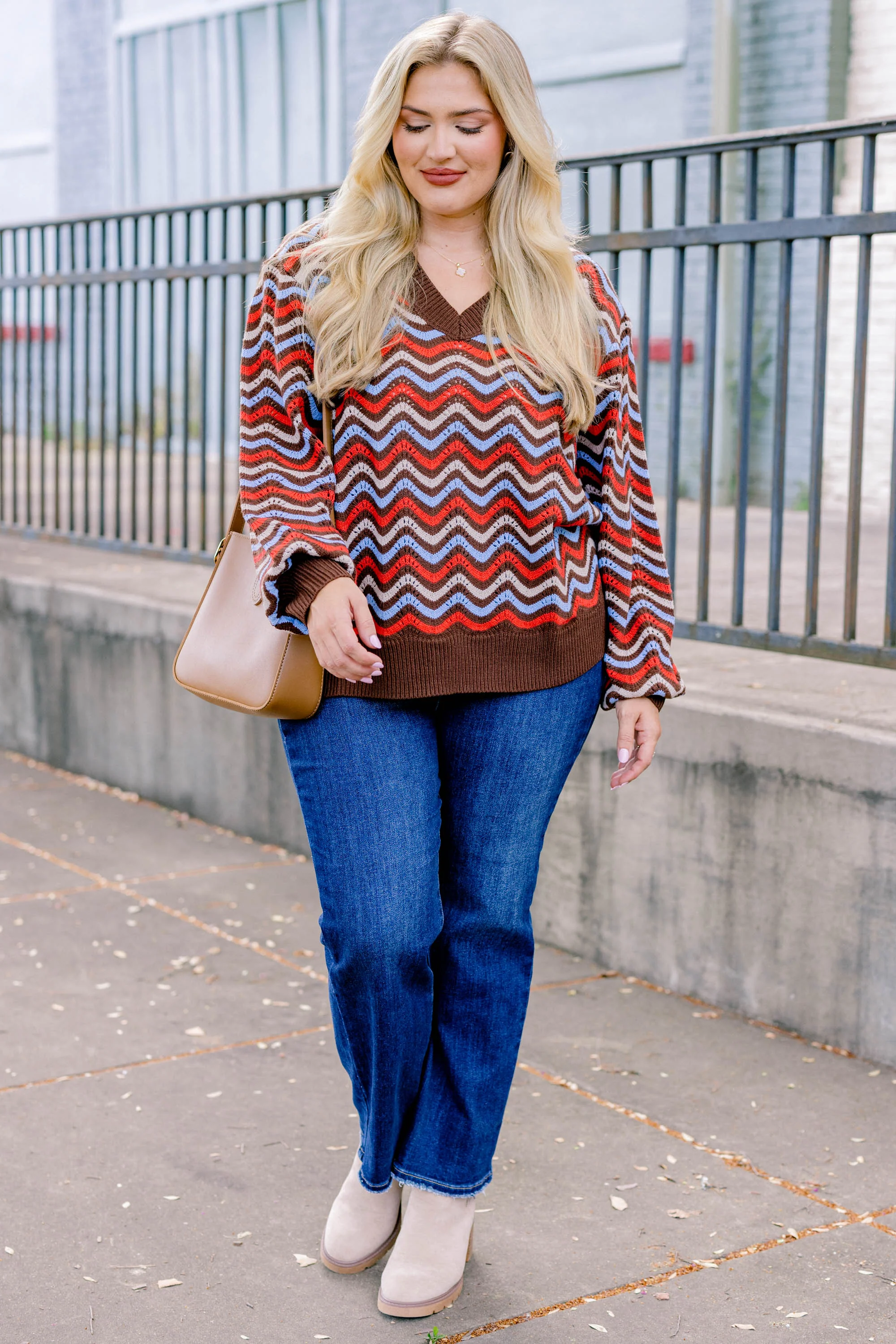 Going To Plan Sweater, Brown Multi - Weilaico