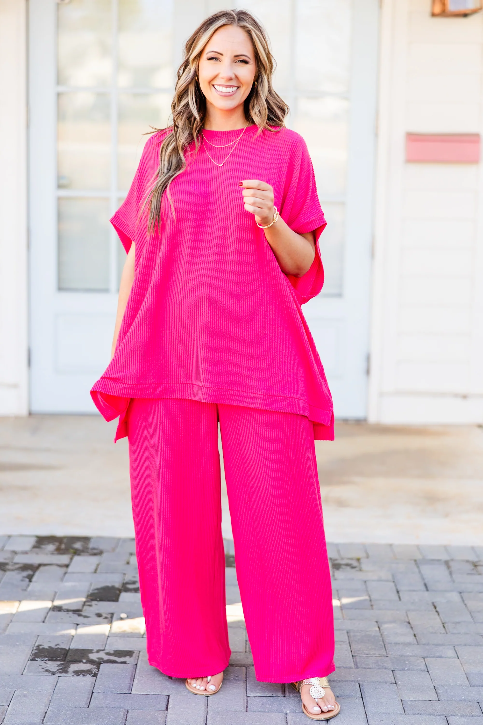 You Know Knit Pants, Hot Pink - Weilaico