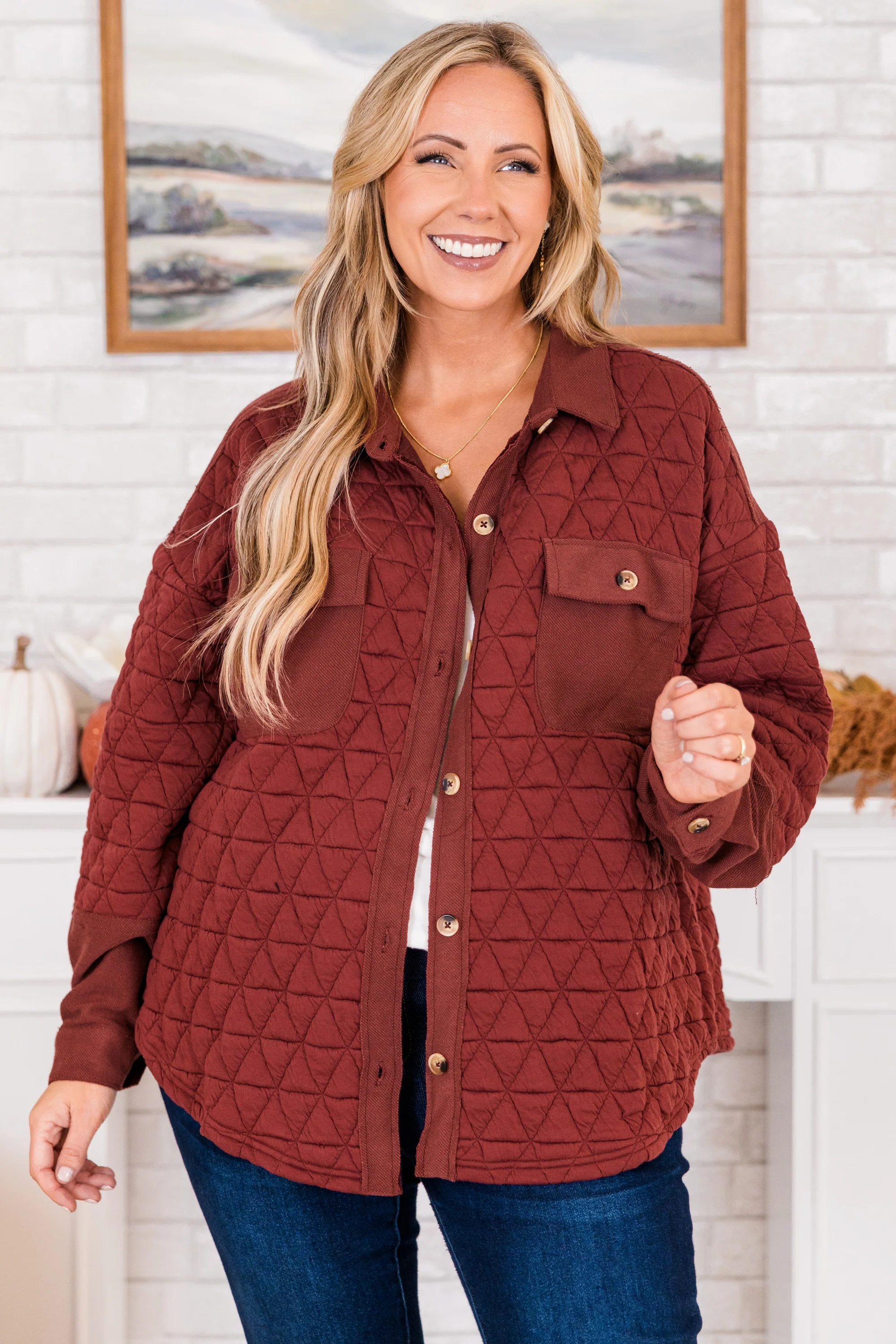 Apple Cider Shacket, Brick - Weilaico