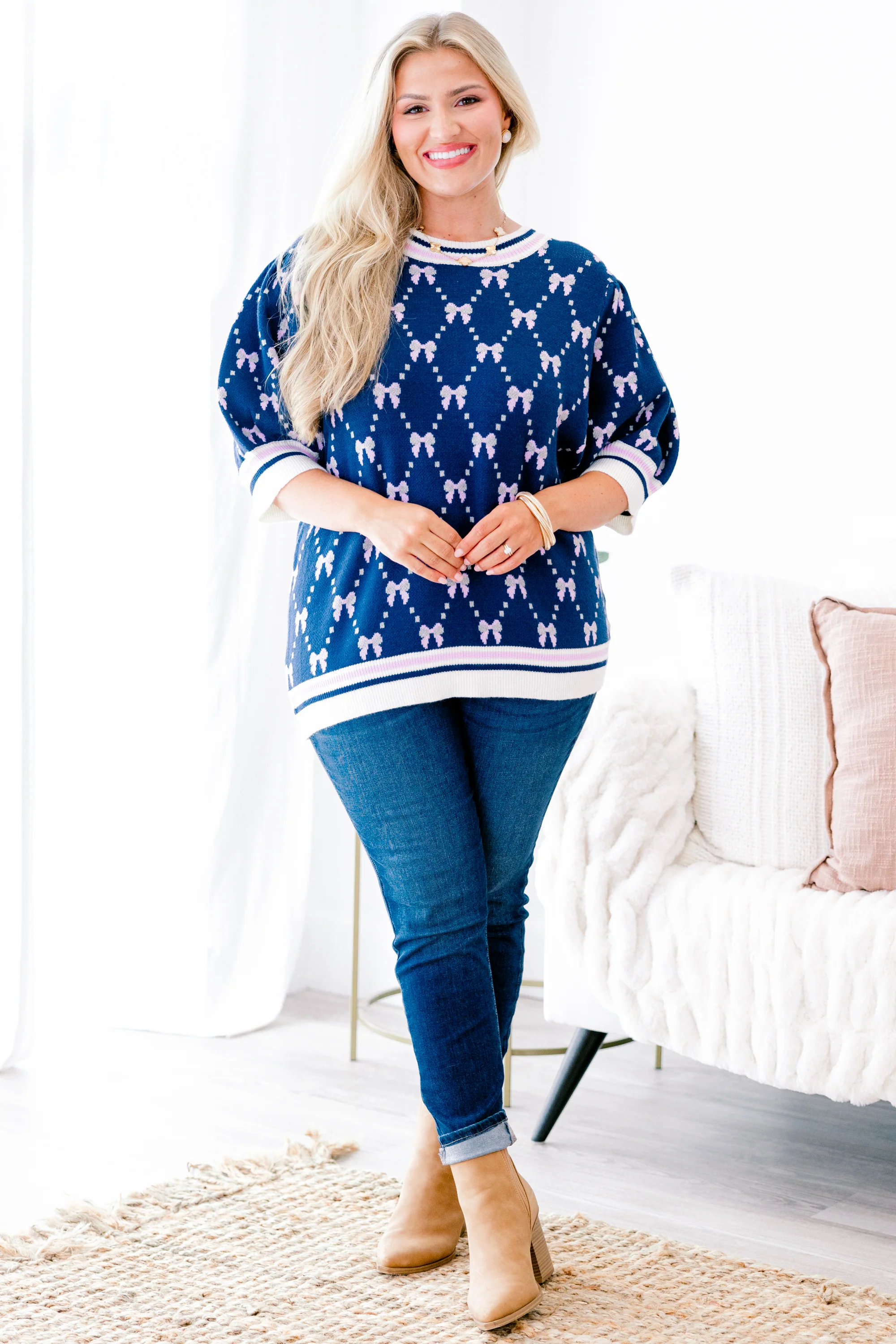 Love And Life Sweater, Navy Blue - Weilaico