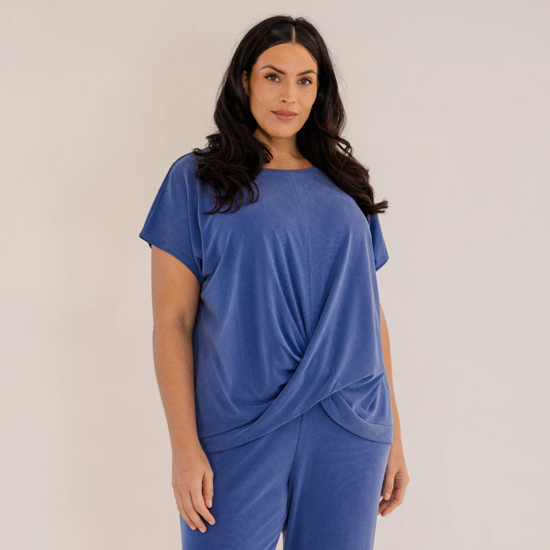 Sue	Drape Front Top, Ombre Blue - Weilaico