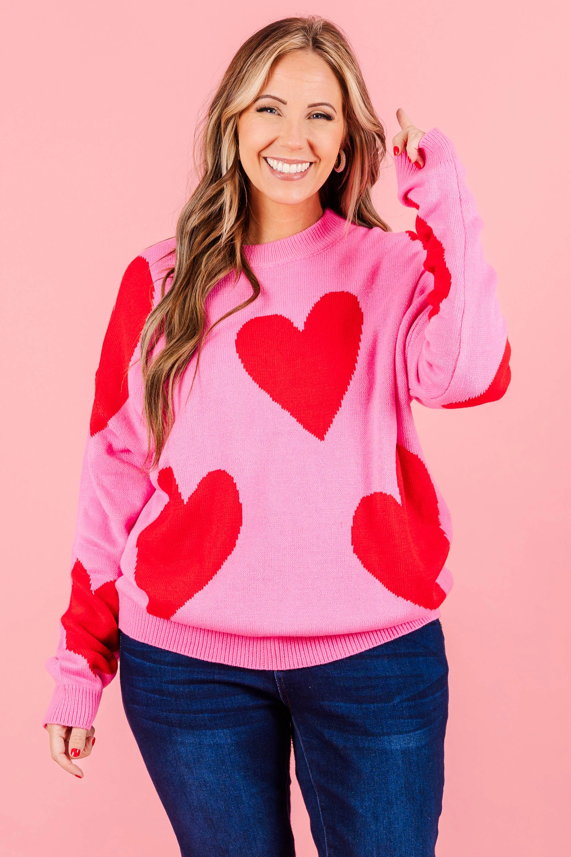 Harmonious Heart Sweater, Pink-Red - Weilaico