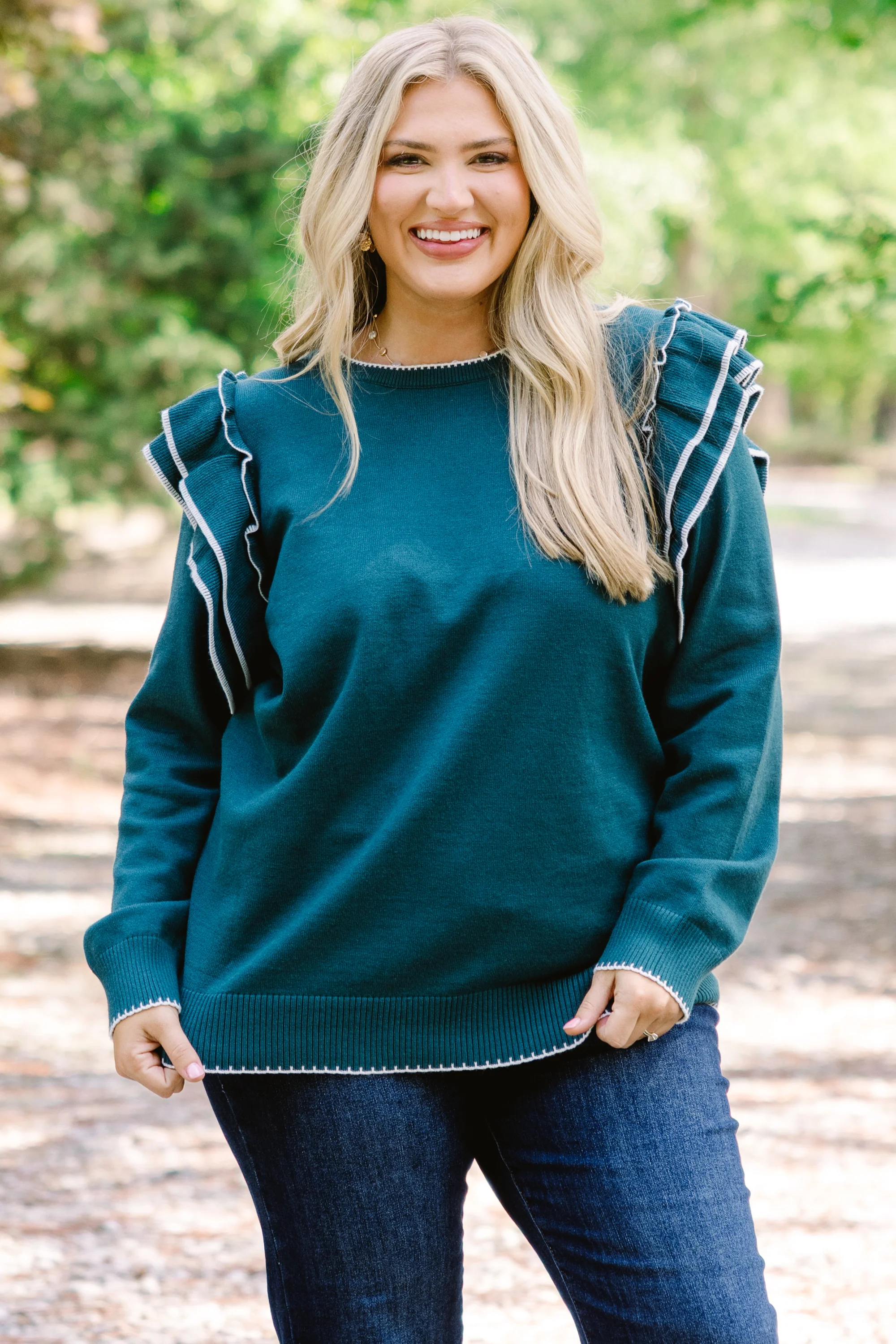 Always Timeless Sweater, Teal - Weilaico